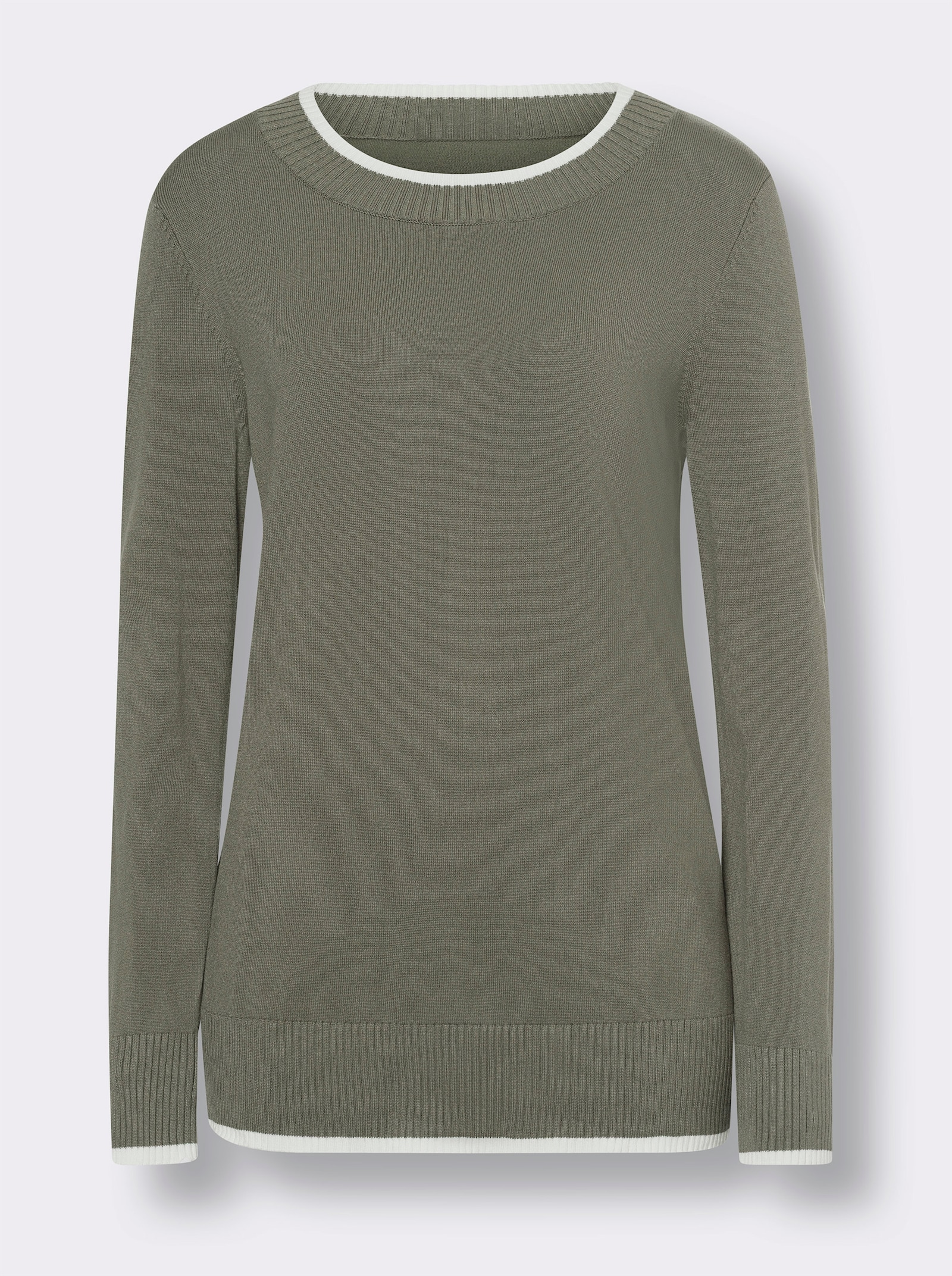 heine Svetr z jemného úpletu s kontrastním lemem - khaki
