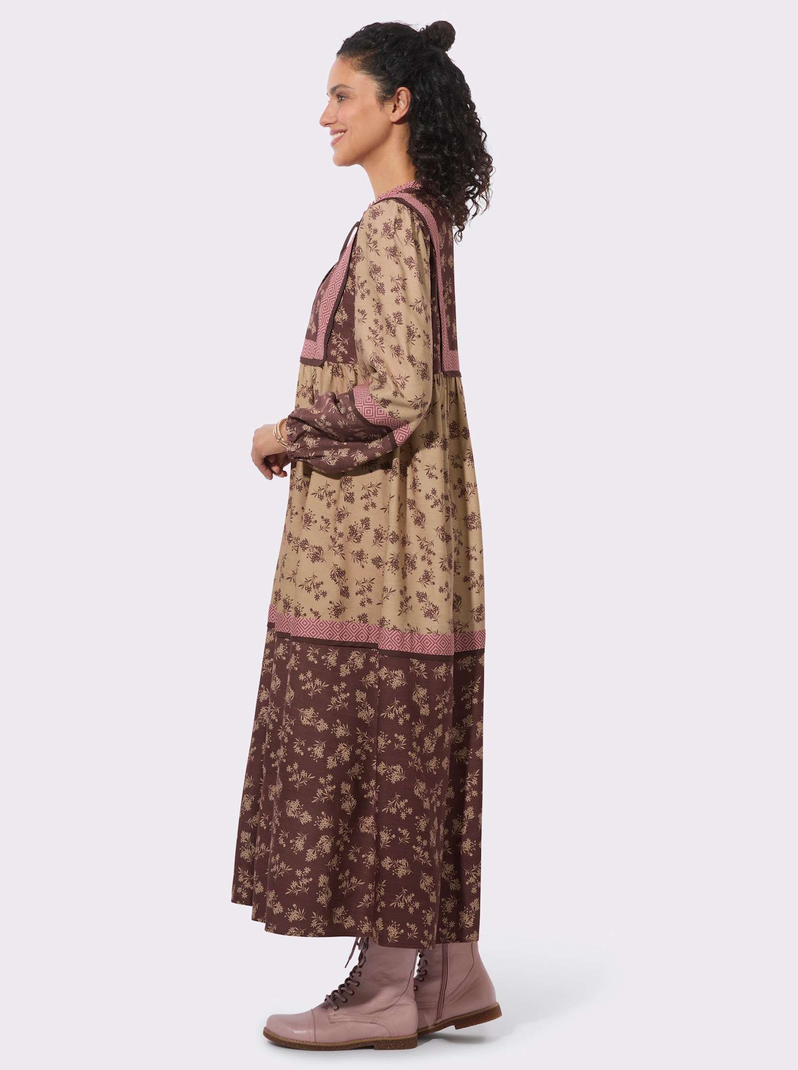  Druckkleid in floralem Muster - camel-schoko-bedruckt