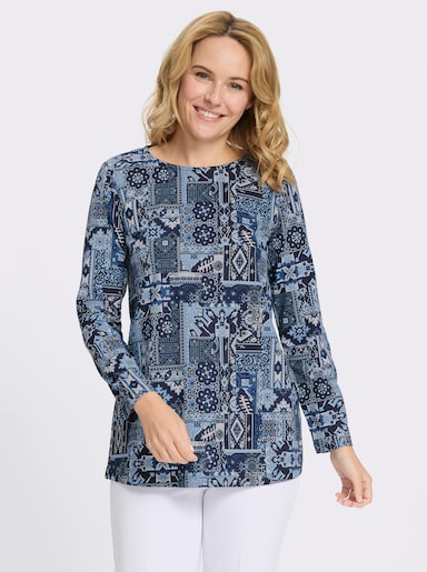Longshirt mit Patchwork-Druck - marine-himmelblau-bedruckt