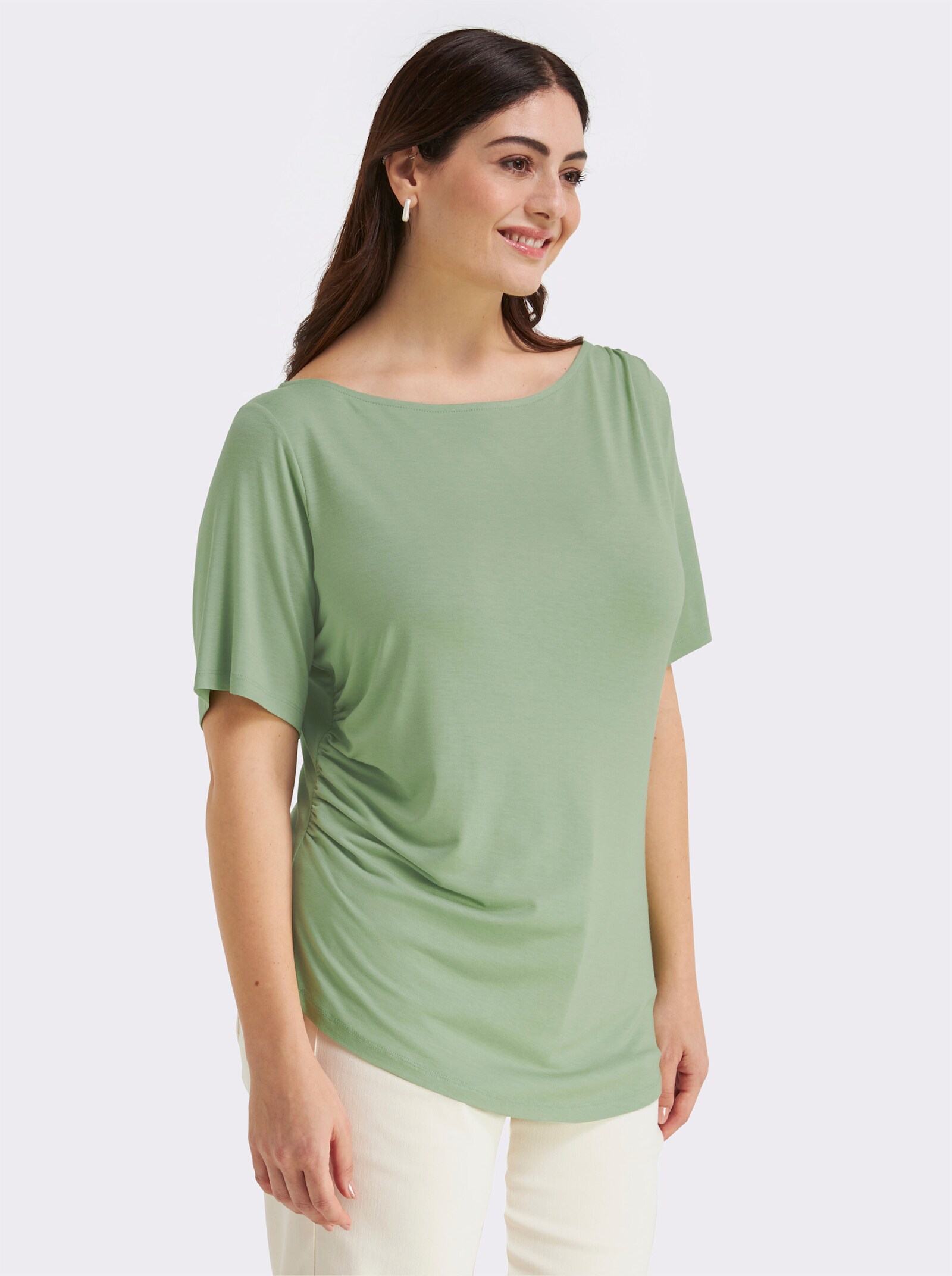 sheego Shirt mit Drapierungen in der Taille - eucalyptus