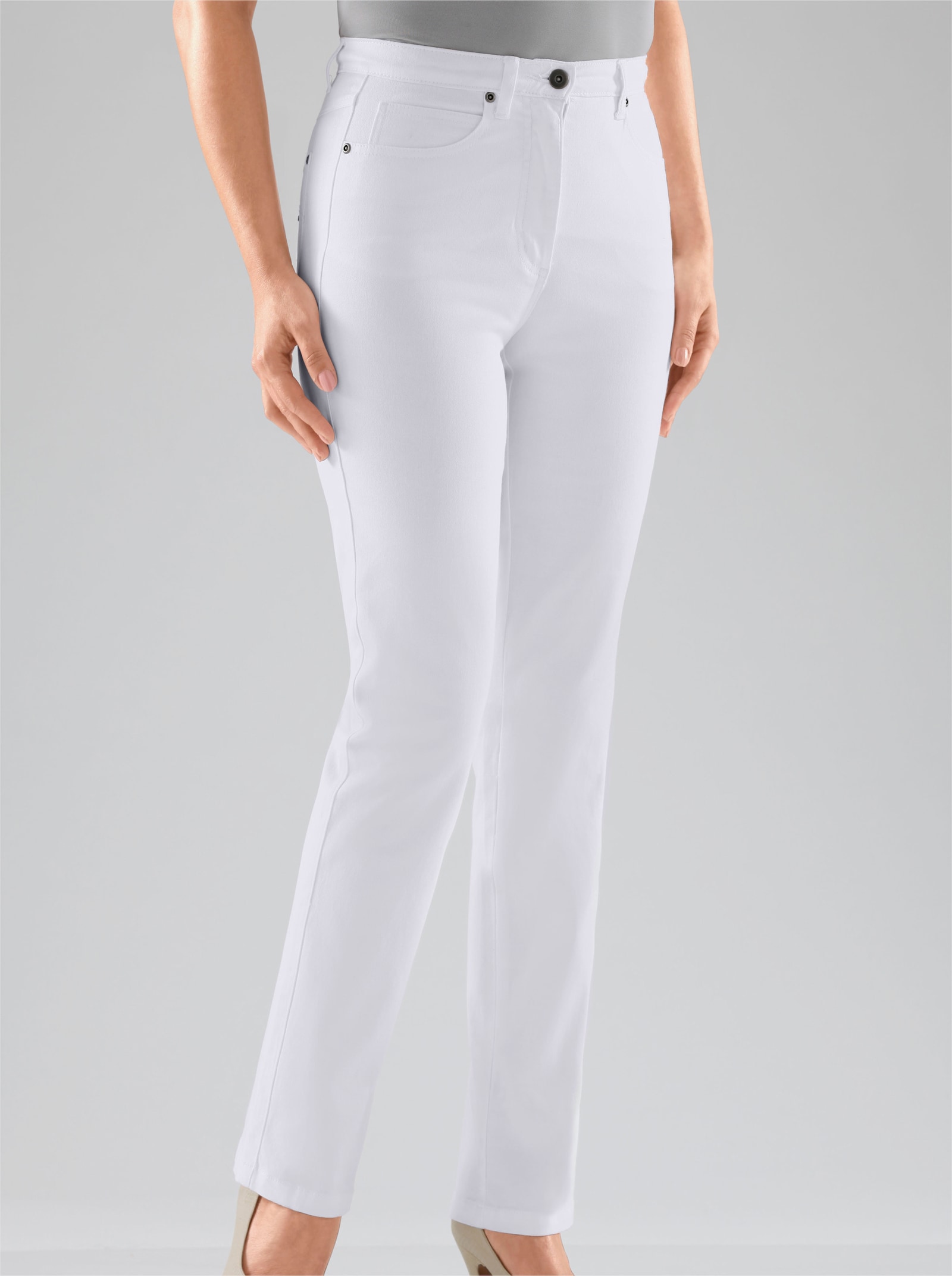Džíny s 5 kapsami s podílem streče - bílá