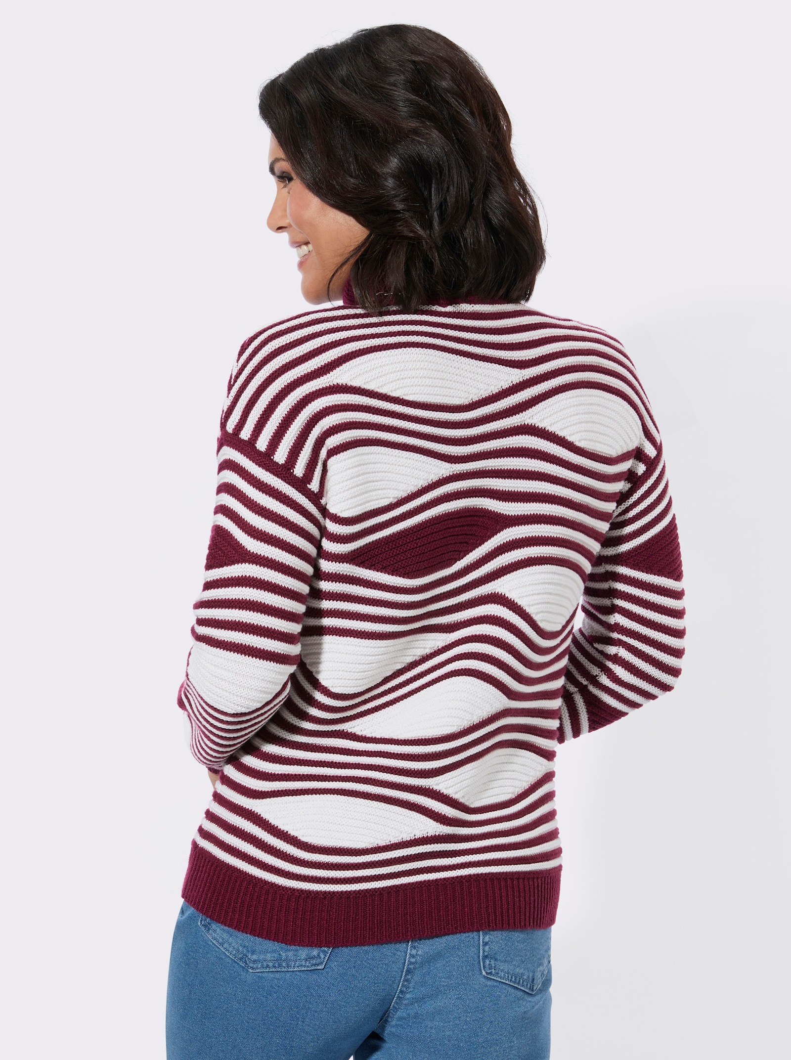Rollkragenpullover mit Intarsienmuster - bordeaux-ecru-gemustert