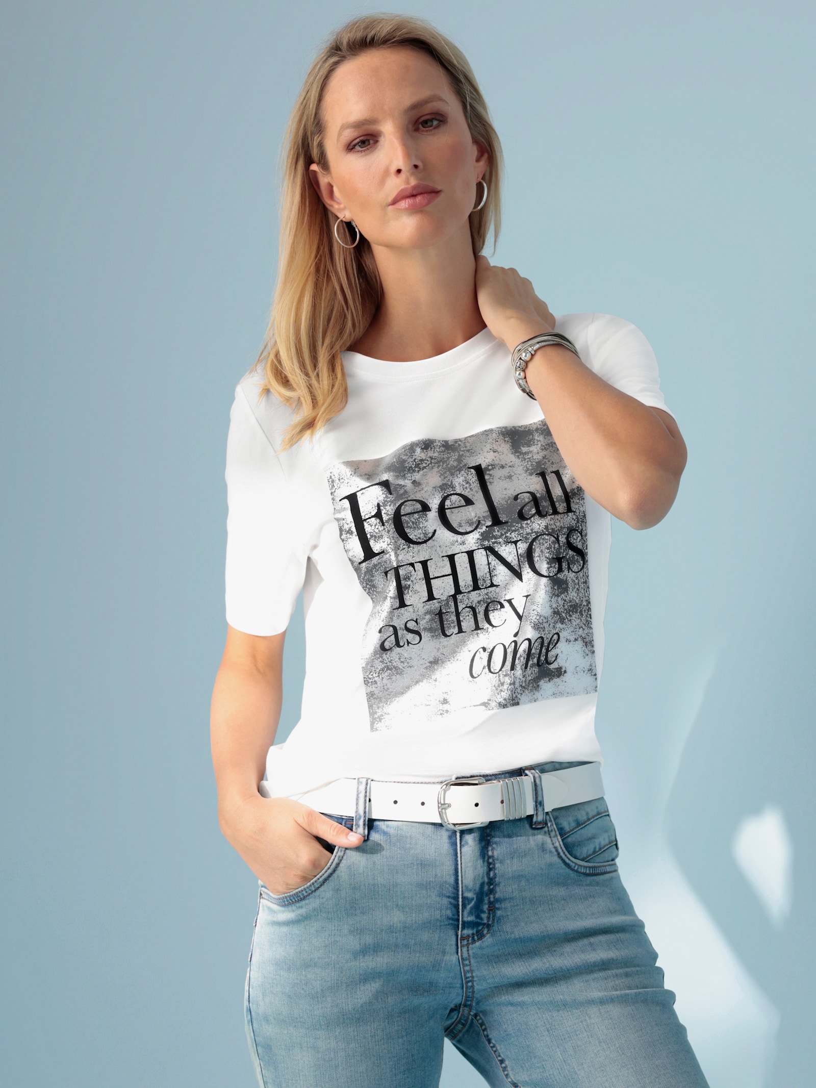 heine T-shirt à manches courtes avec imprimé argenté - écru