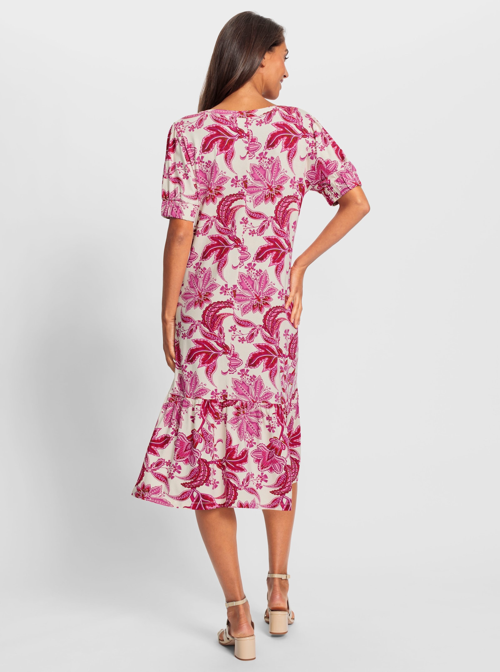 heine Druckkleid mit Puffärmeln - champagner-pink-bedruckt