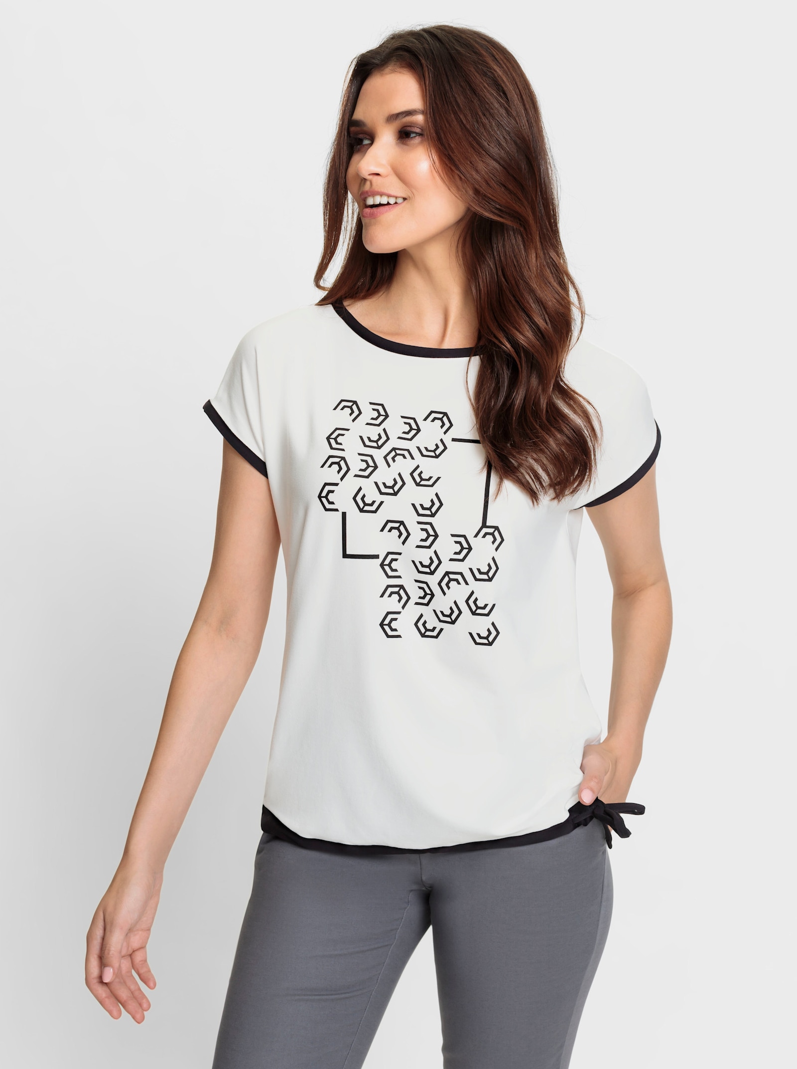  Shirt mit weitenregulierbarem Saum - weiß-schwarz-bedruckt