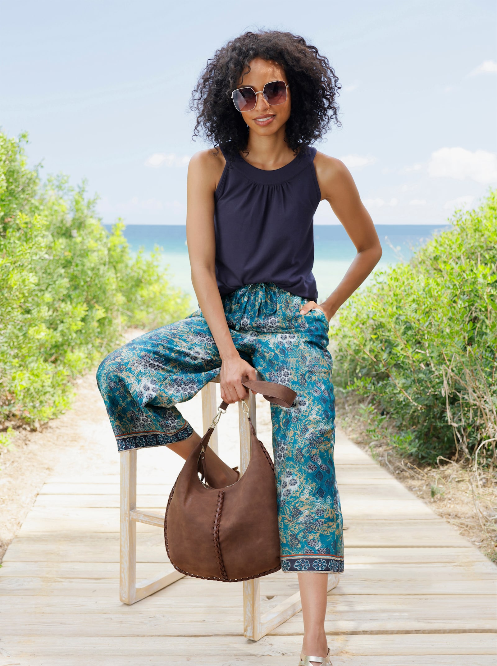 heine Shirttop mit Raffung am Ausschnitt - marine