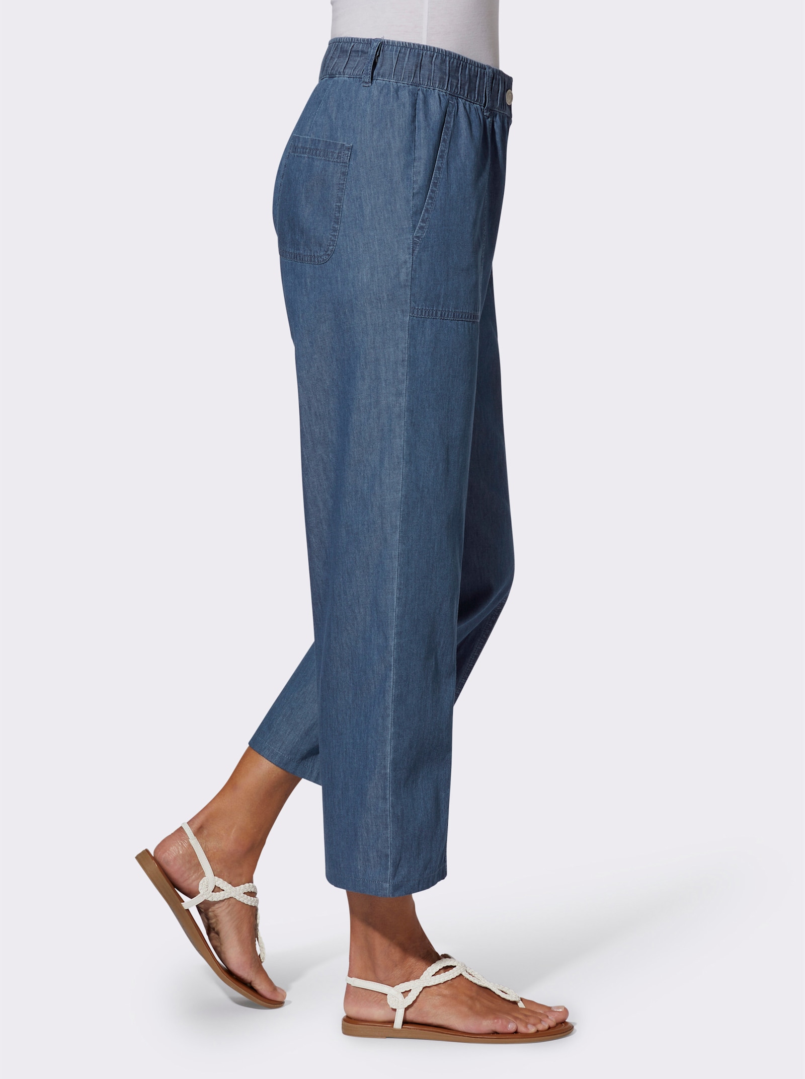 7/8-jeans met siernaad voor, wijde pijpen - blue-stonewashed