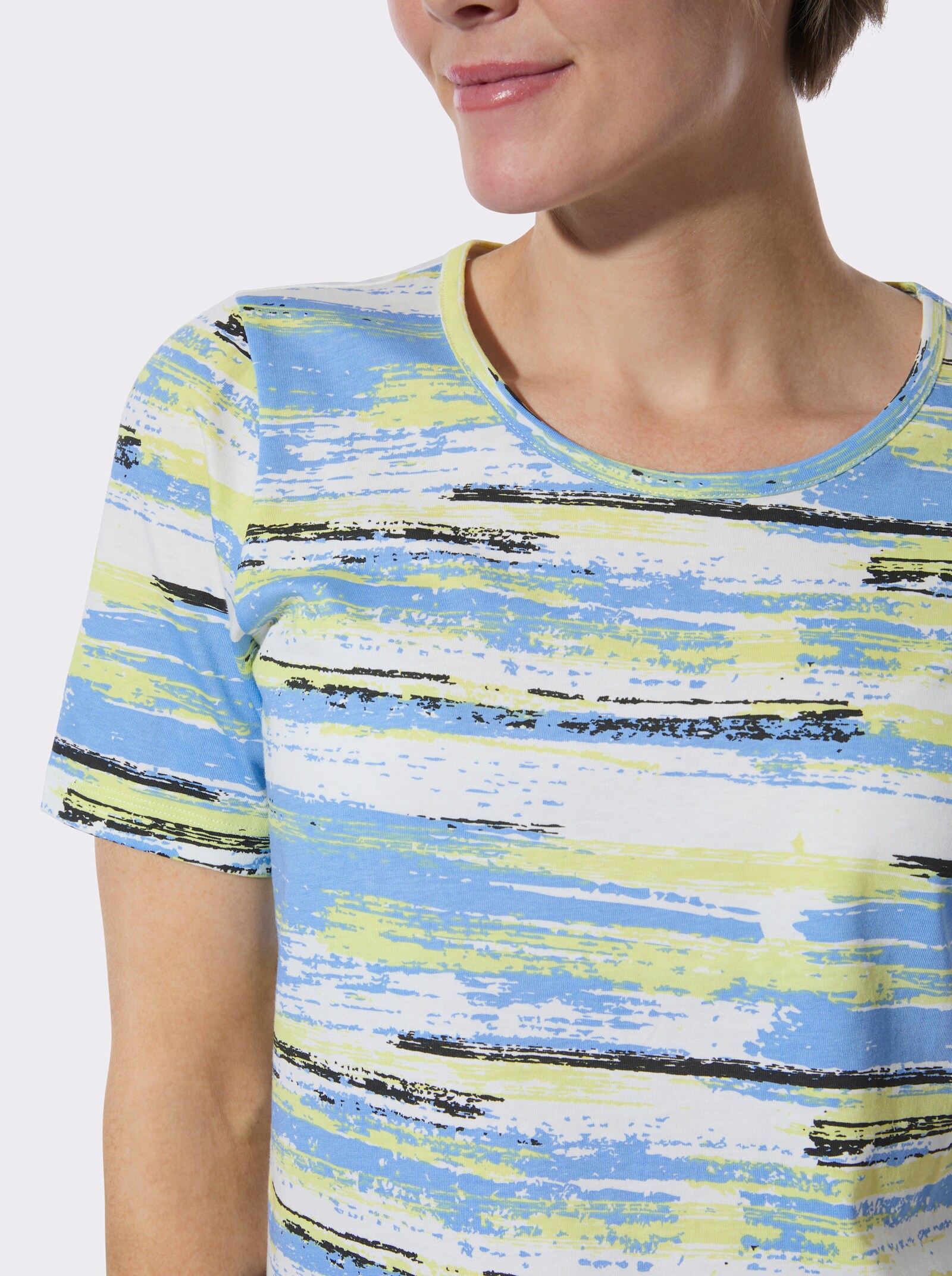 Rundhalsshirt aus reiner Baumwolle - himmelblau-pistazie-bedruckt