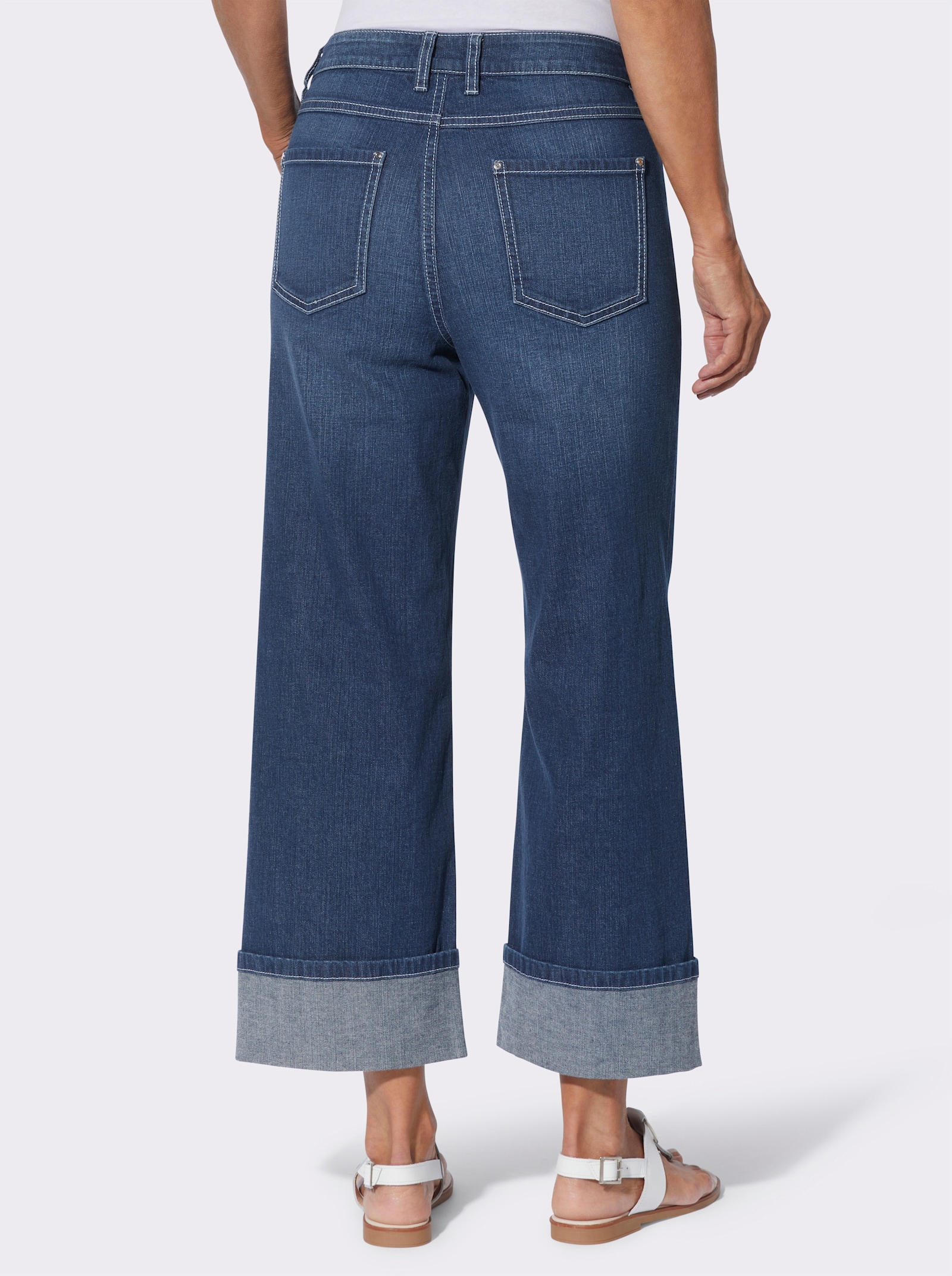 7/8-Jeans mit weitem Bein - blue-stone-washed