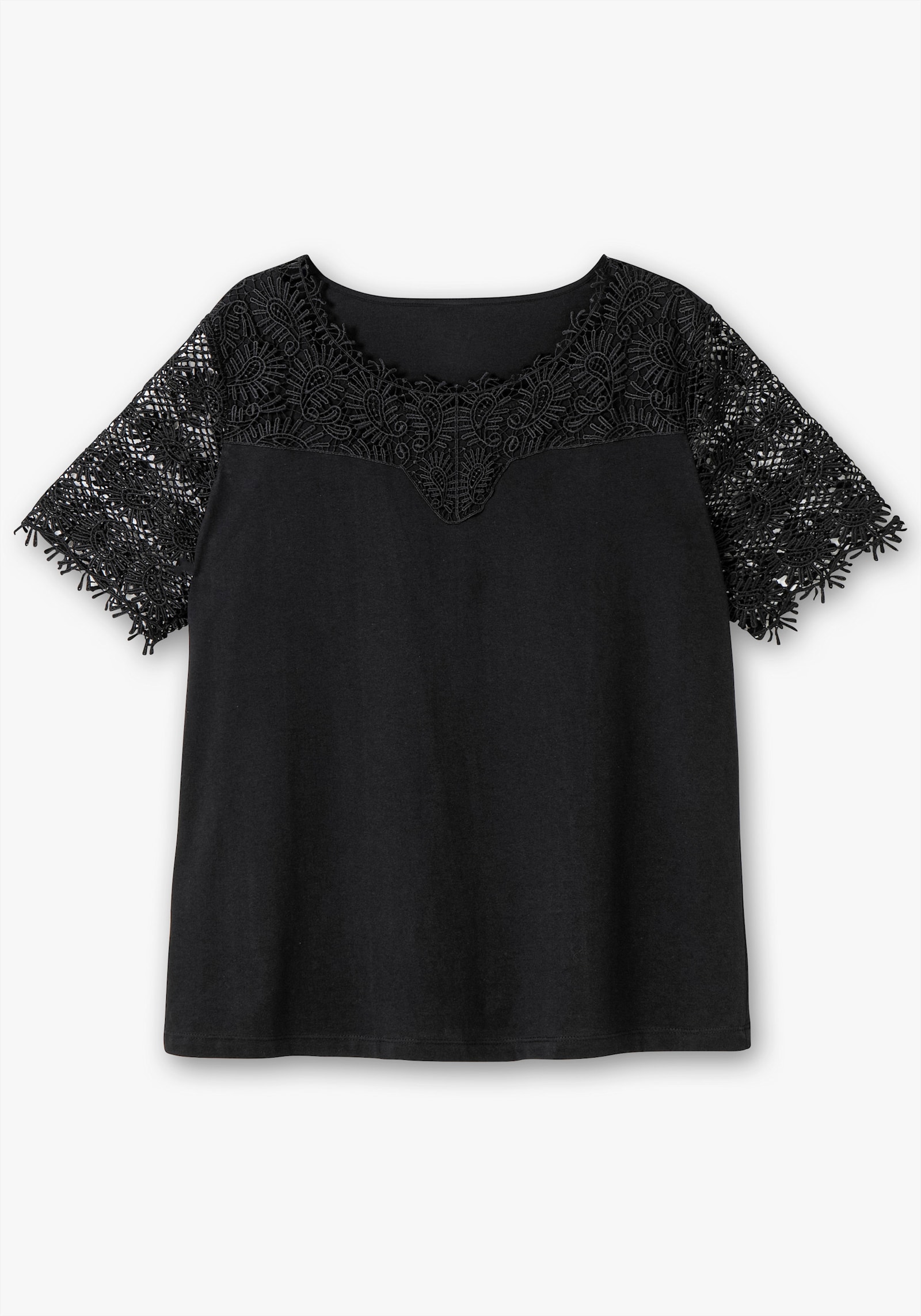 Spitzenshirt mit transparenter Spitze - schwarz