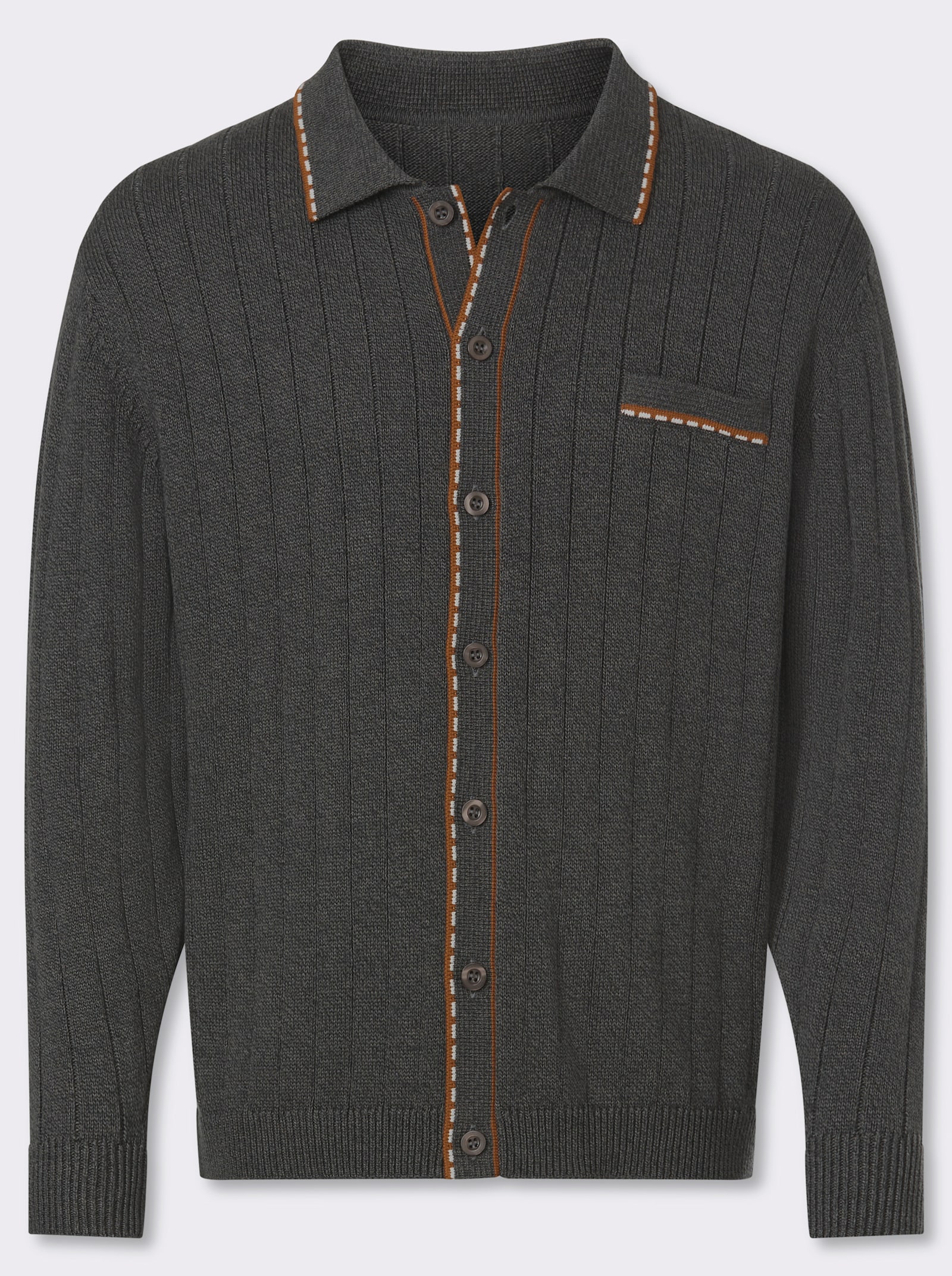 Marco Donati Strickjacke mit Ripp-Muster, 50% Baumwolle - anthrazit-meliert