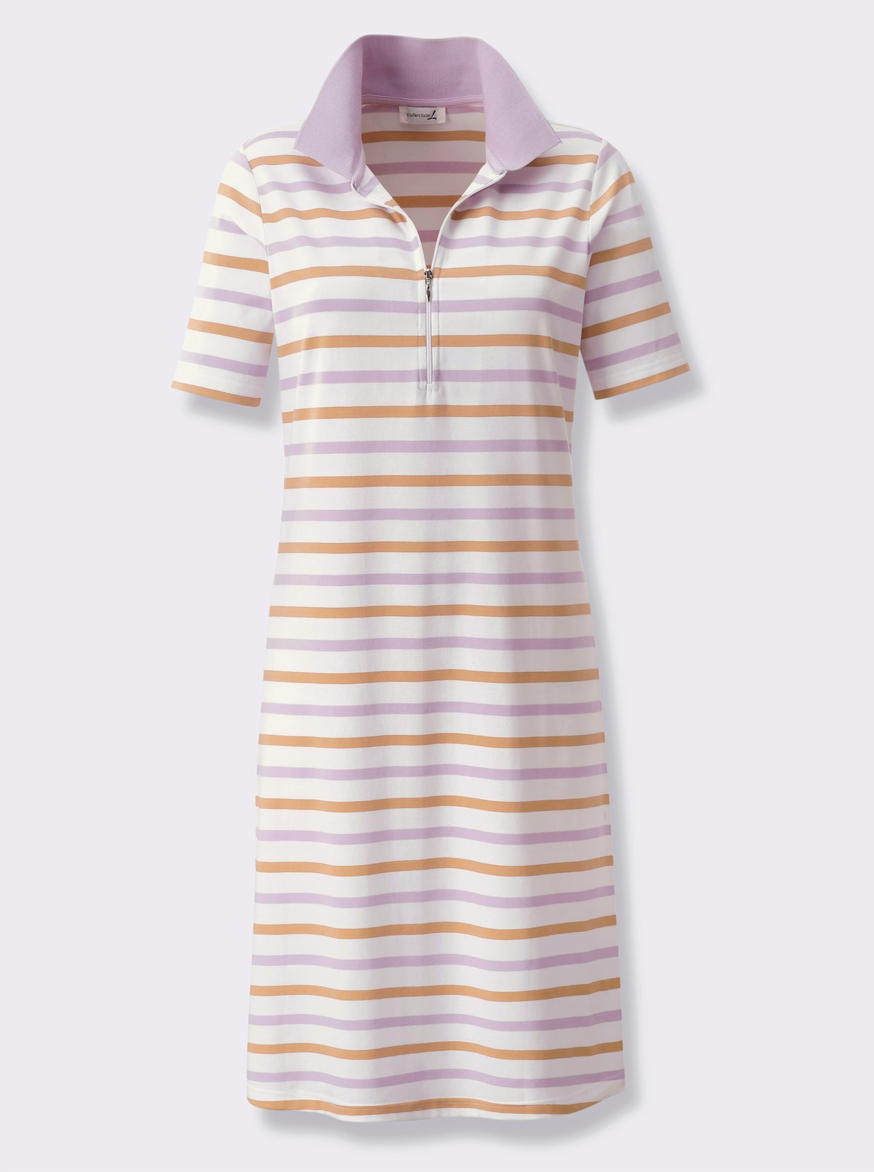 Polokleid - flieder-camel-geringelt