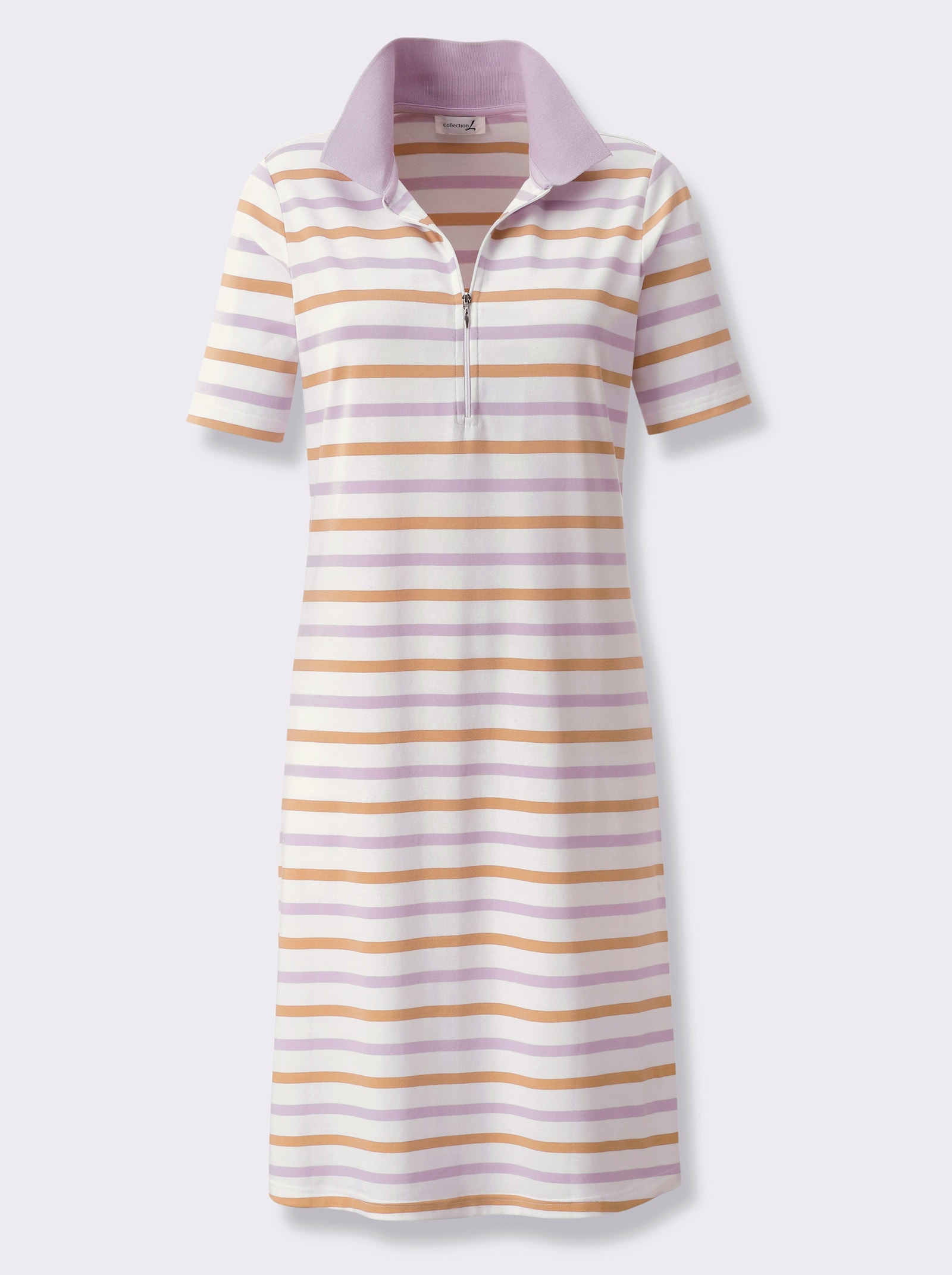 Polokleid im garngefärbten Ringel-Dessin - flieder-camel-geringelt
