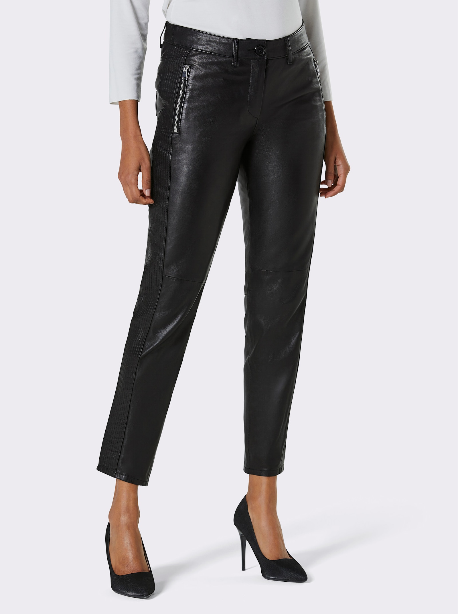 Mainpol Lederhose mit Ziersteppung seitlich - schwarz