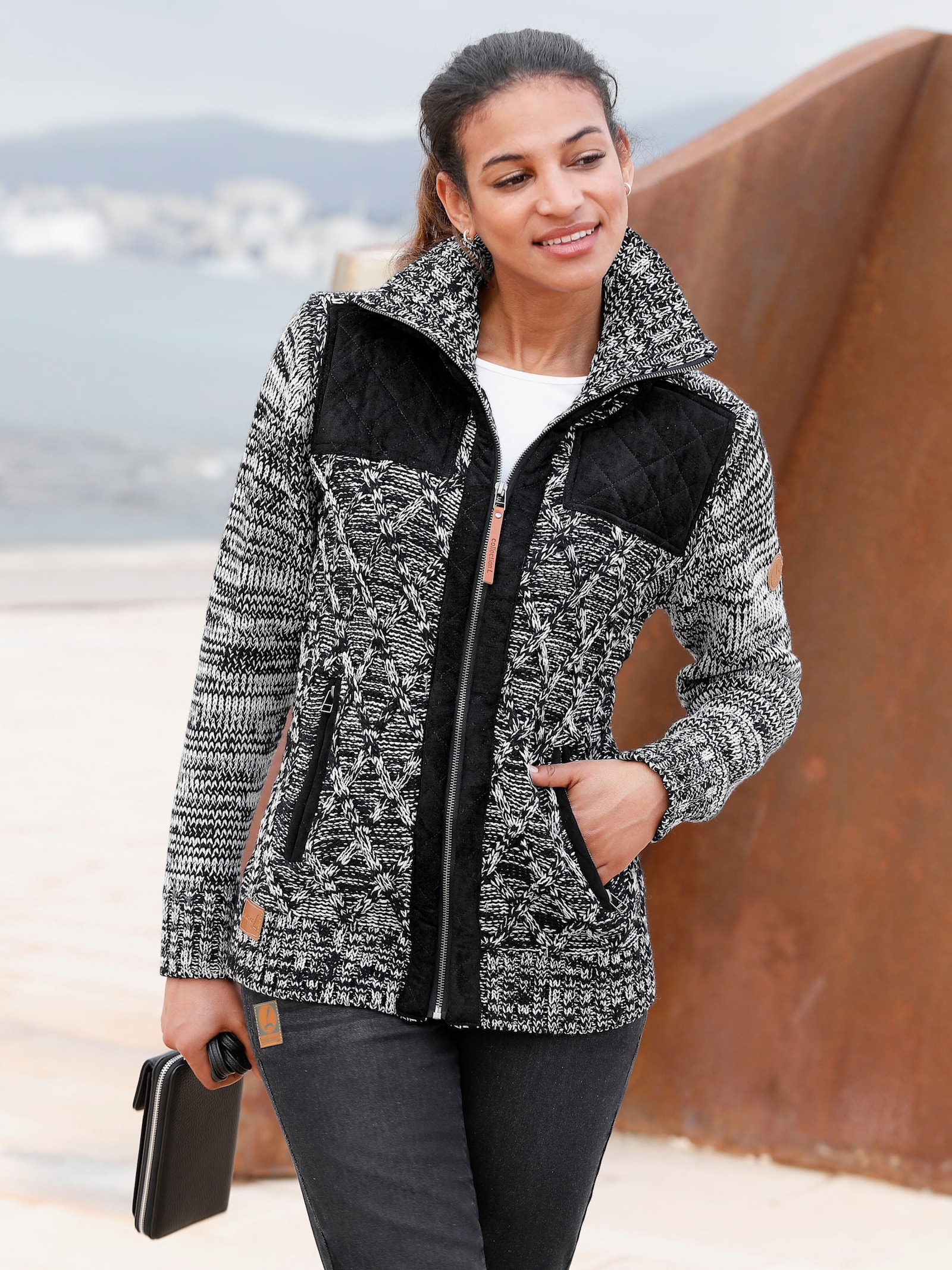 Vest, achter glad gebreid - zwart gemêleerd