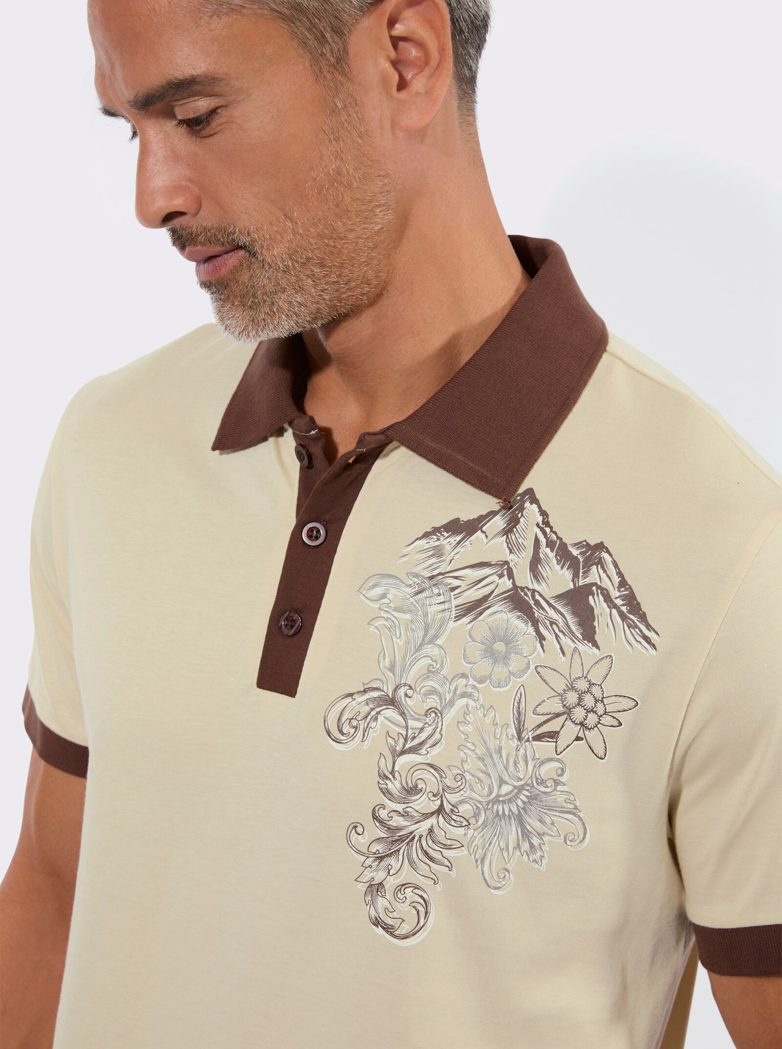 Poloshirt in Kontrast-Verarbeitung - sand-schoko