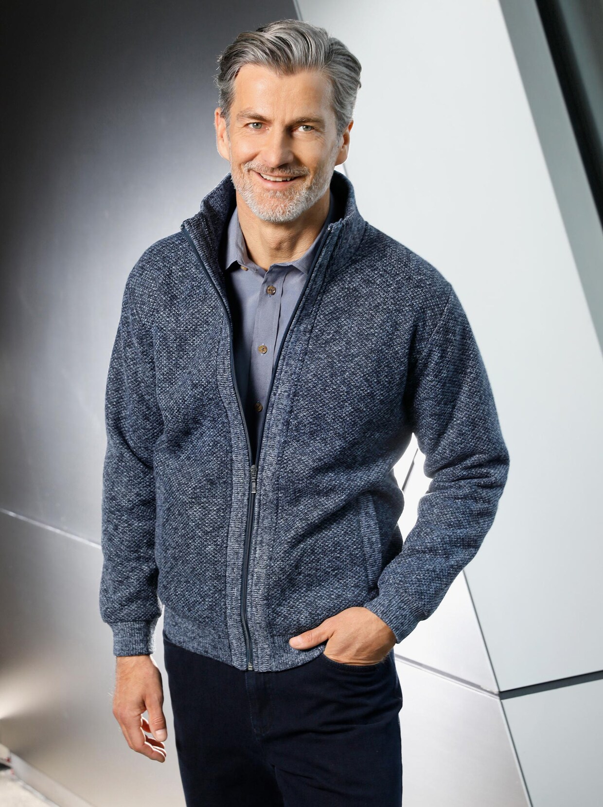 Marco Donati Strickjacke - blau-meliert