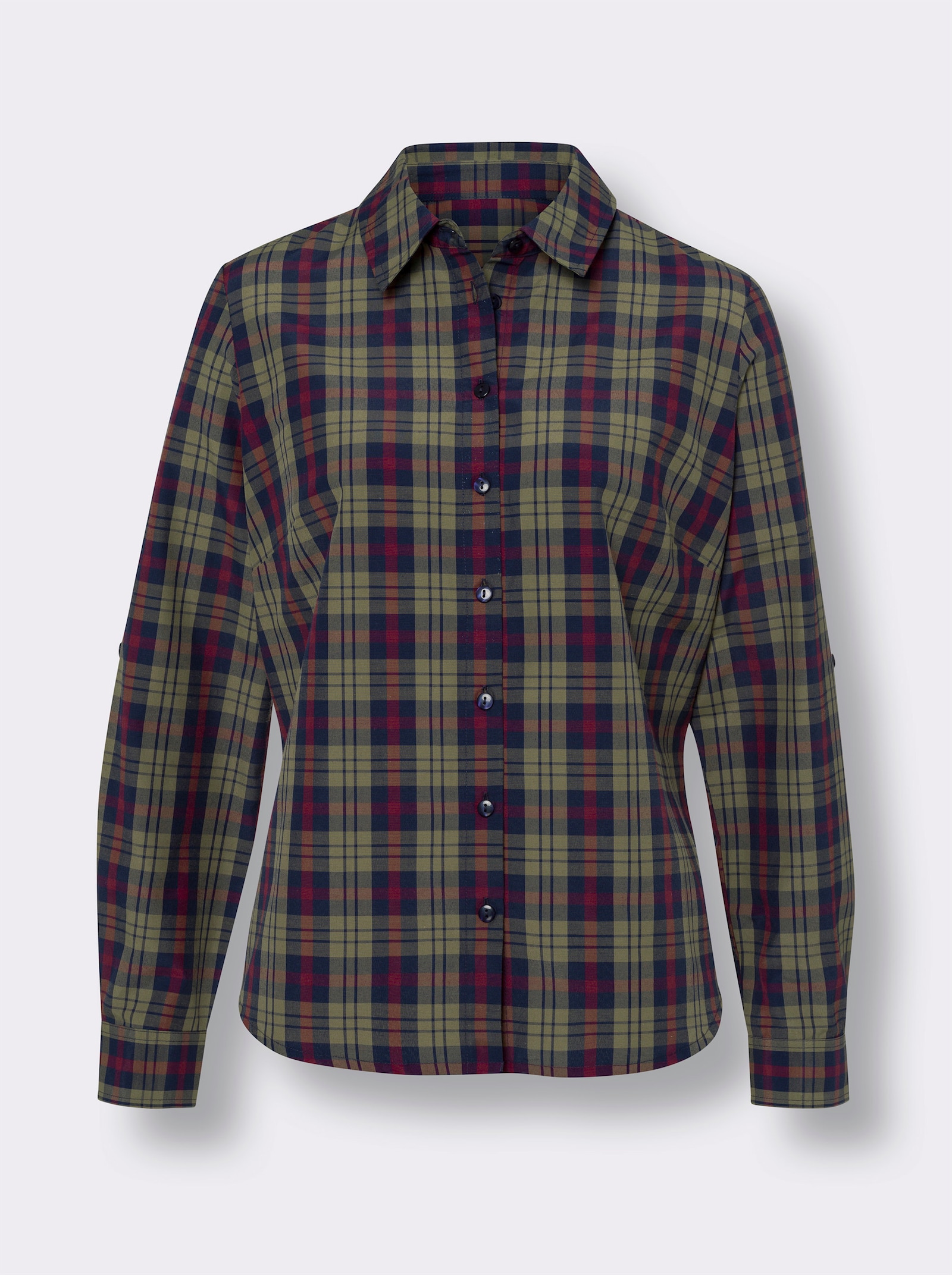 Halenka s dlouhým rukávem s tkaným kostkovaným vzorem - khaki-námořnická modrá-kostka