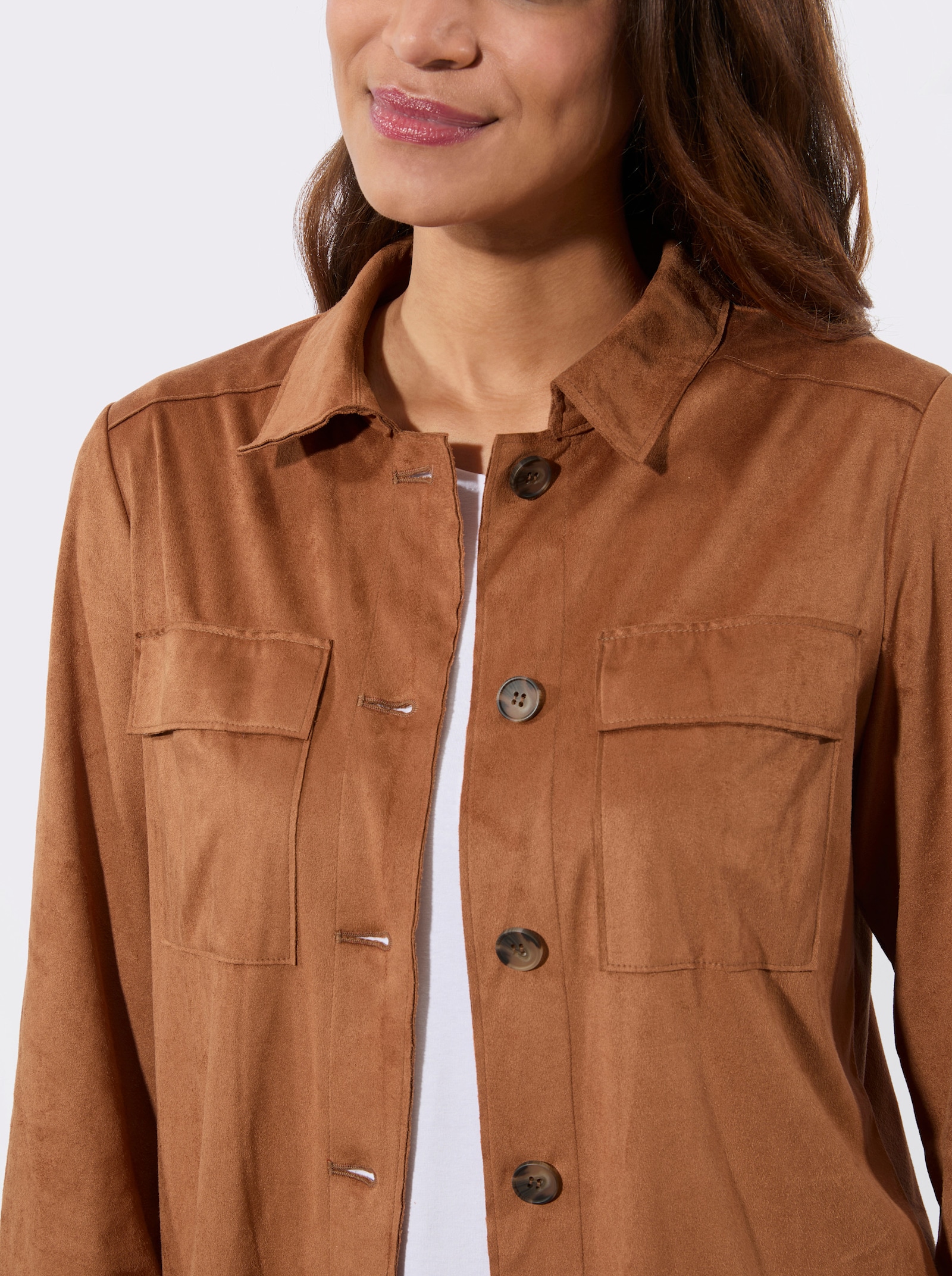 Lederimitat-Blazer mit Schultersattel - cognac