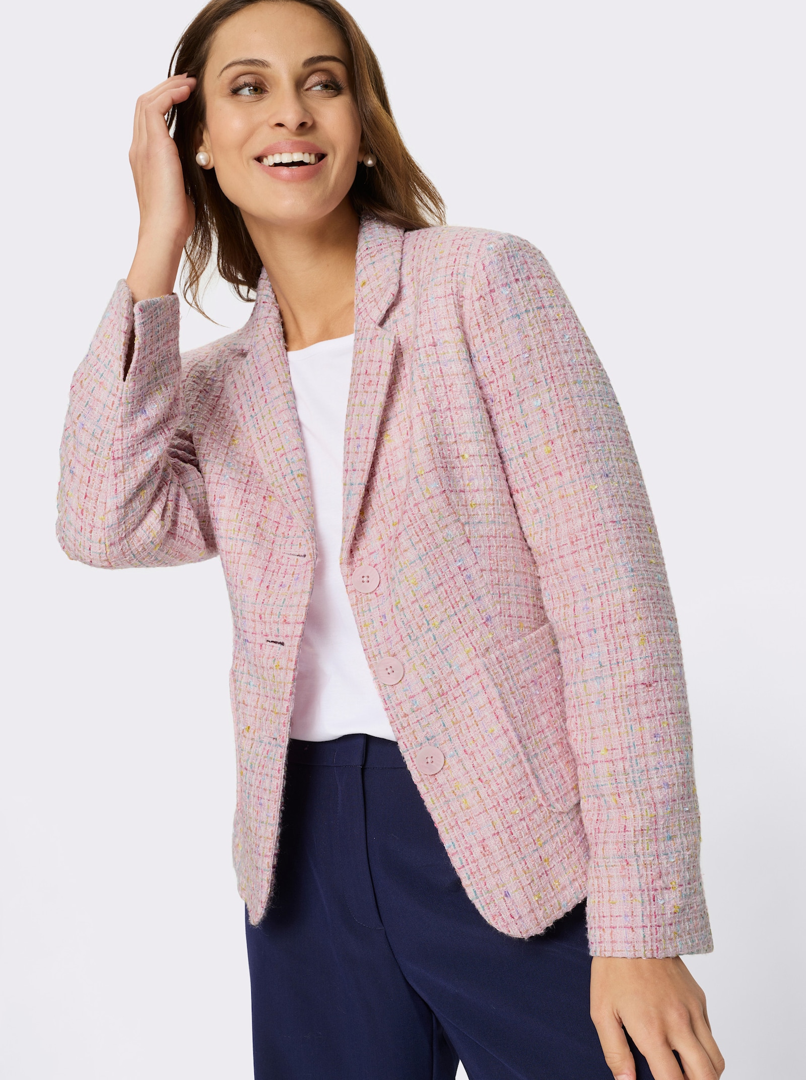 Bouclé-Blazer mit Futter - hellrosé-gemustert