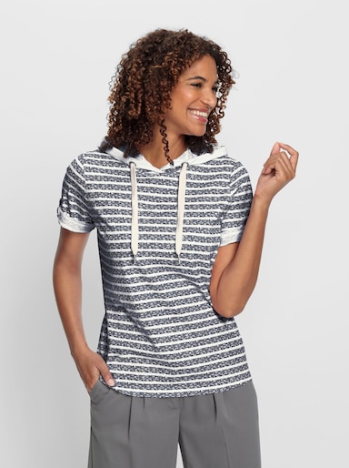 Kapuzenshirt aus reiner Baumwolle - marine-ecru-geringelt