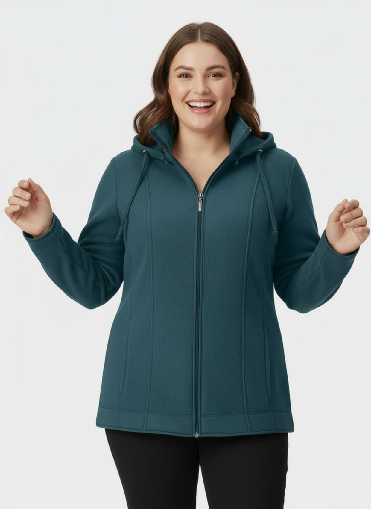 Fleecejacke mit abnehmbarer Kapuze - petrol