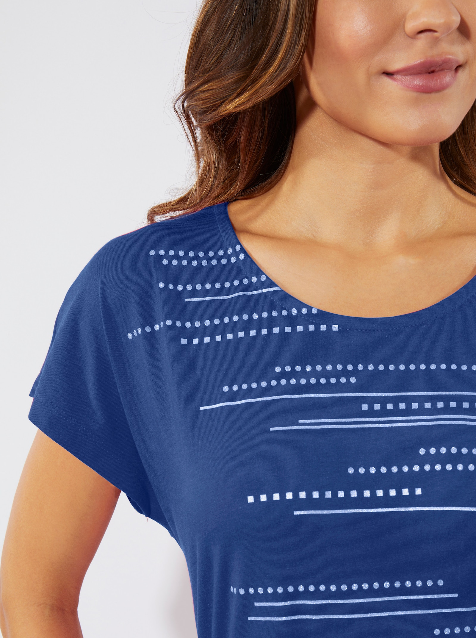 Longshirt mit Folien- und Glitzerdruck - royalblau