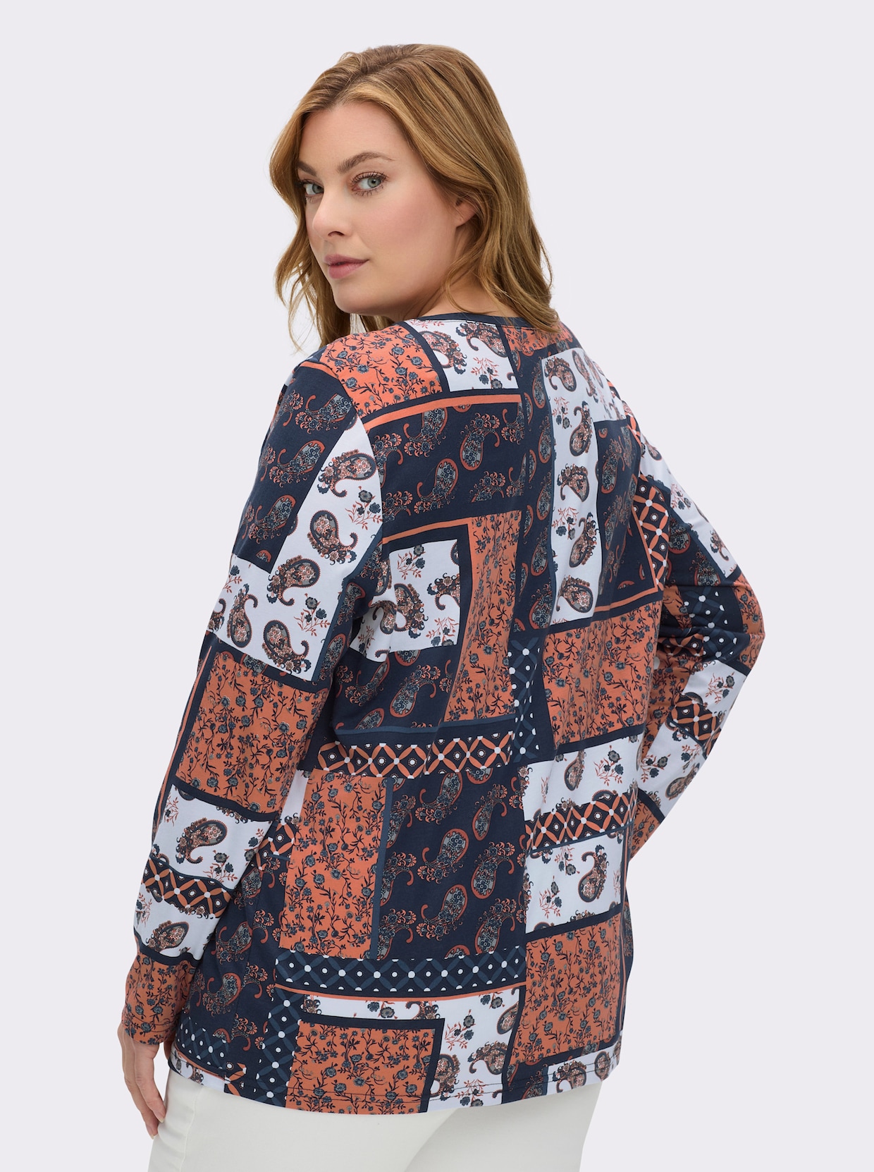 Langarmshirt - rostrot-bedruckt
