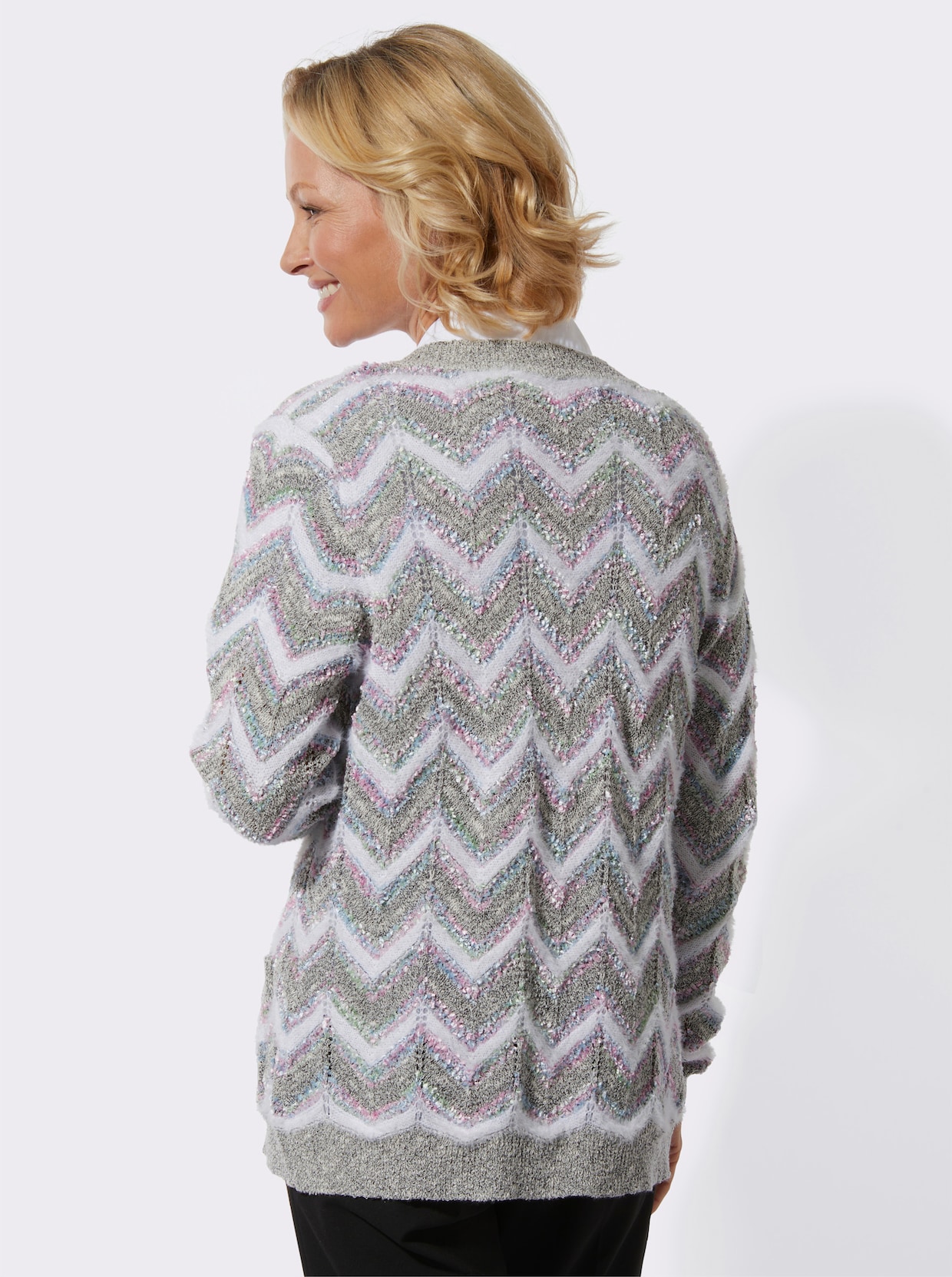 Strickjacke - grau-weiß-gemustert