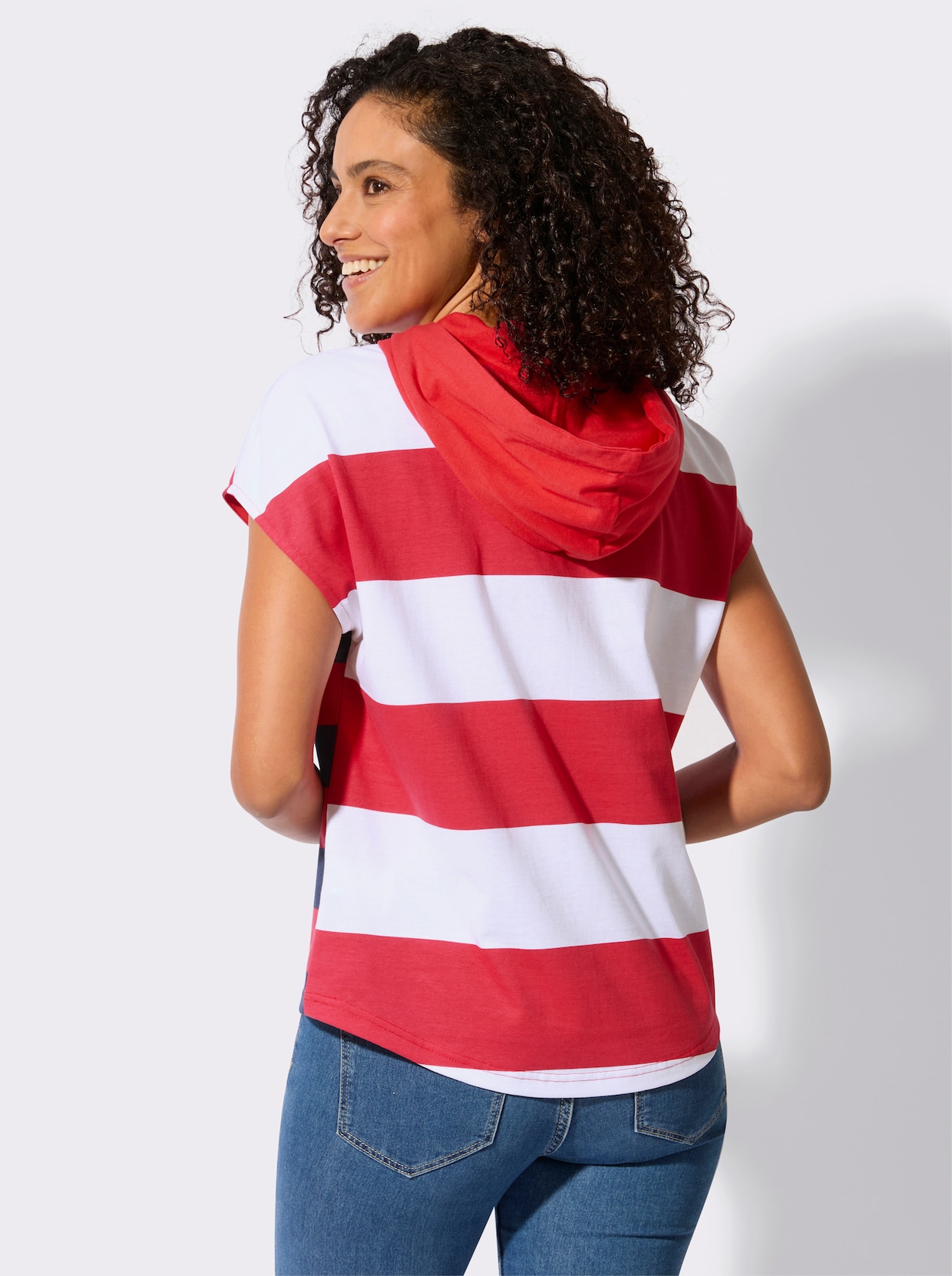 Kapuzenshirt - erdbeere-weiß-gemustert