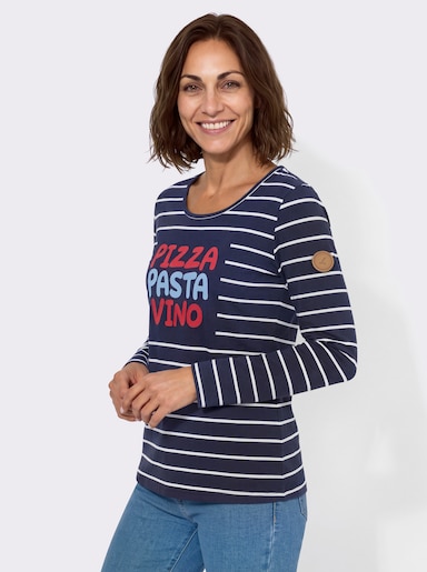 Ringelshirt mit Frontdruck - marine-weiß-geringelt