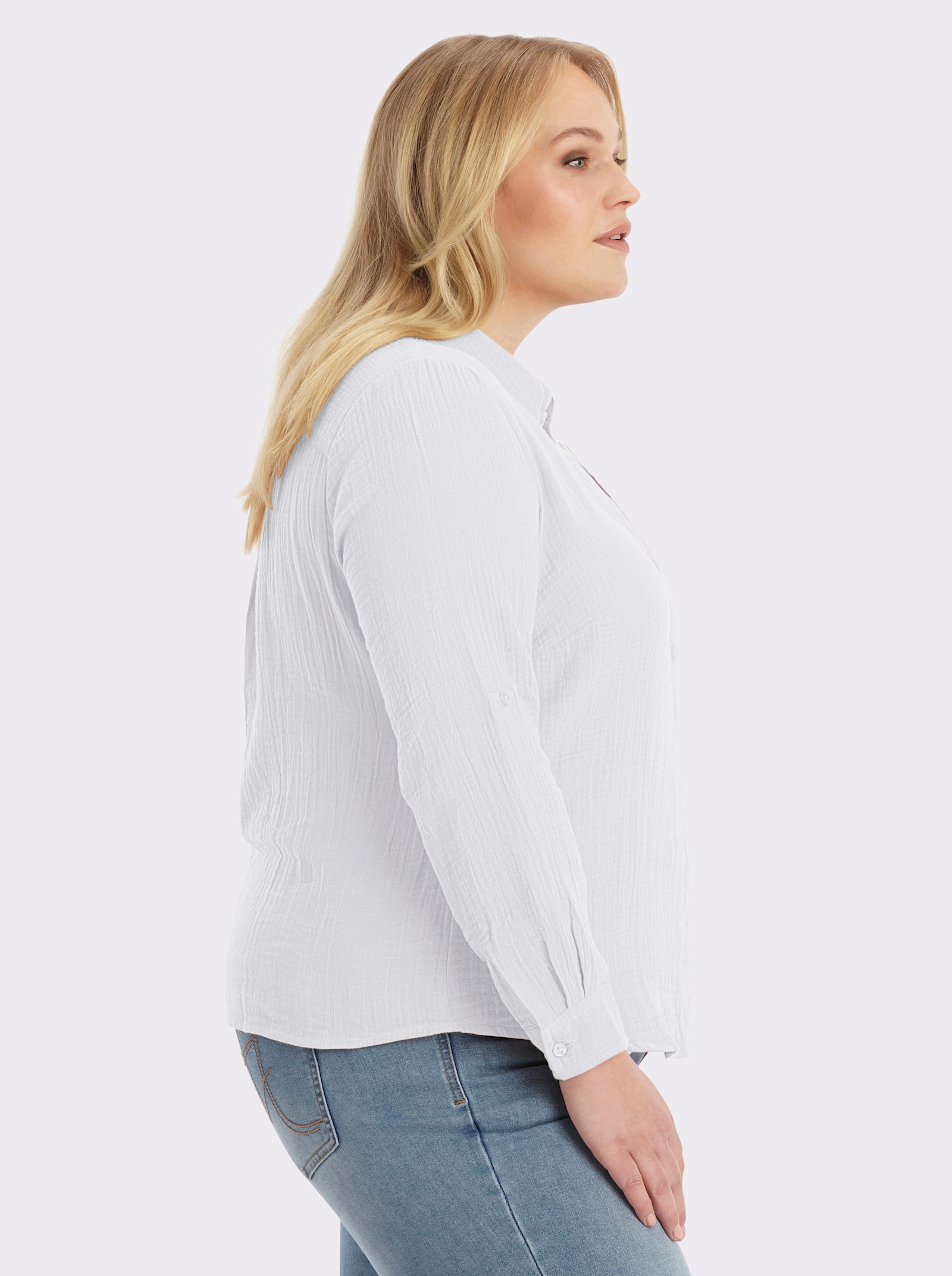 Baumwollbluse mit krempelbaren Ärmeln - weiß