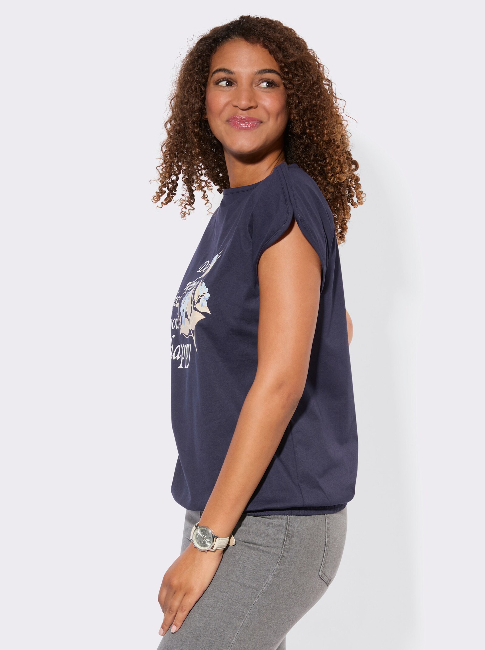 Shirt mit Schriftzug - marine-ecru-bedruckt