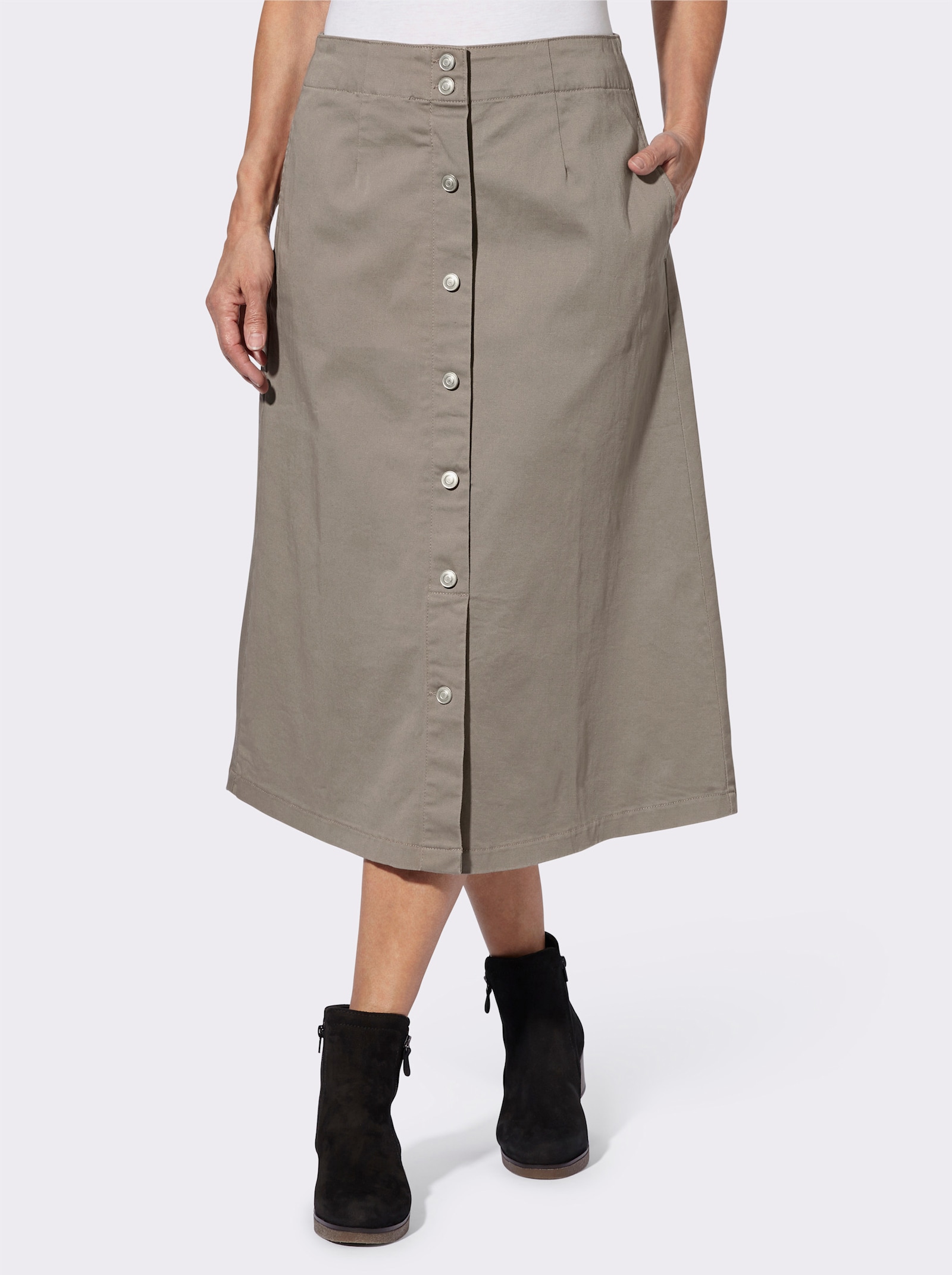 Jeansrock mit imitierter Knopfleiste - taupe