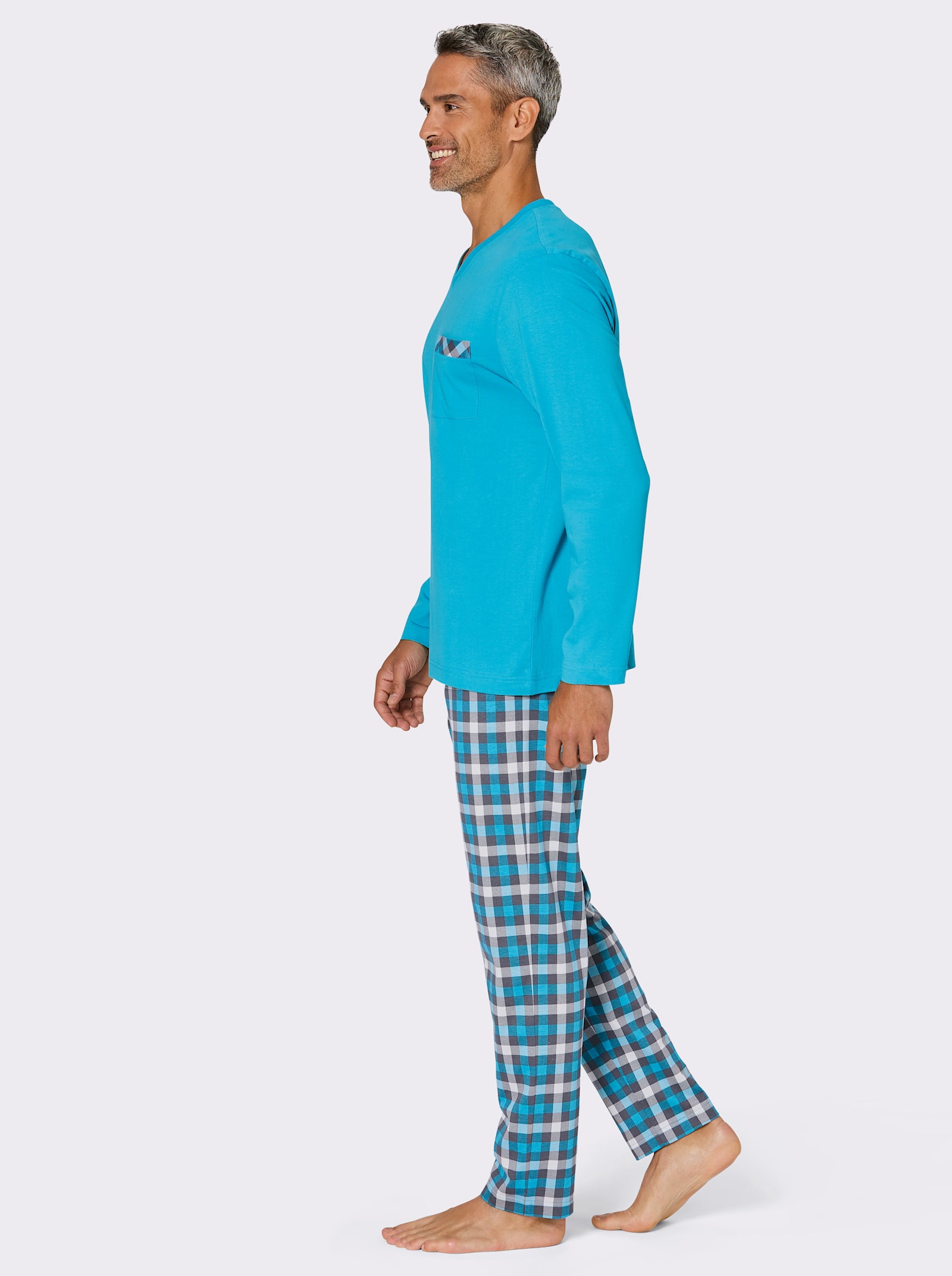 wäschepur men Pyjama - turquoise/antraciet geruit