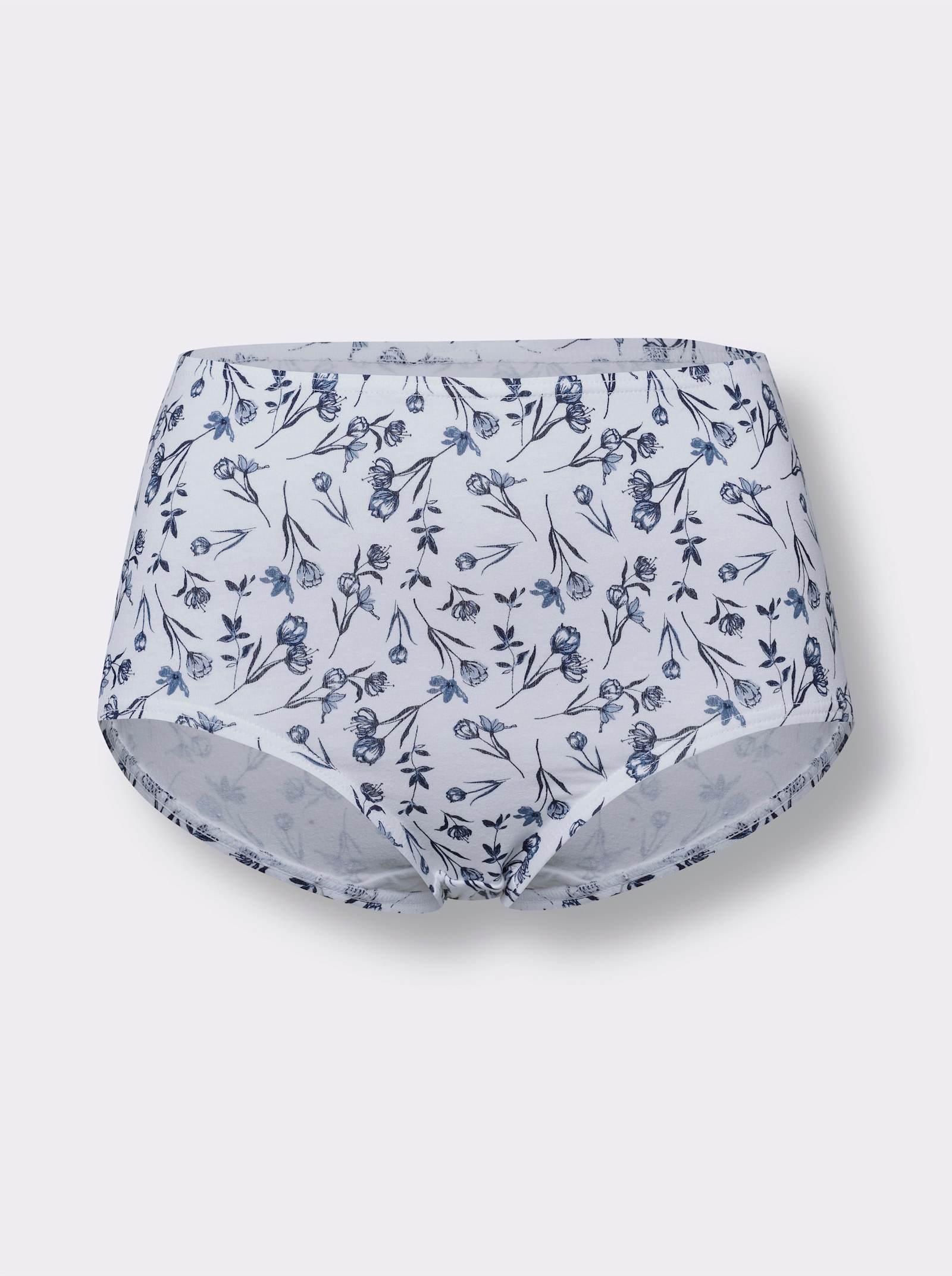 Nohavičky, zvýš. pás, 2-itý klin, kvet. potlač - tmavomodrá potlač