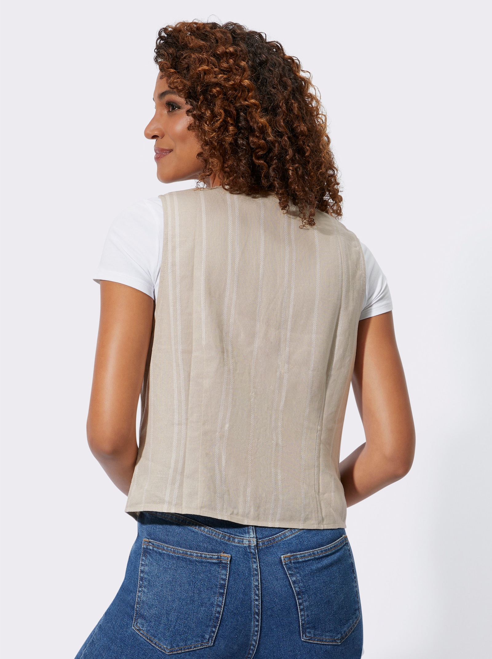 Weste mit Leinen-Anteil - sand-gestreift