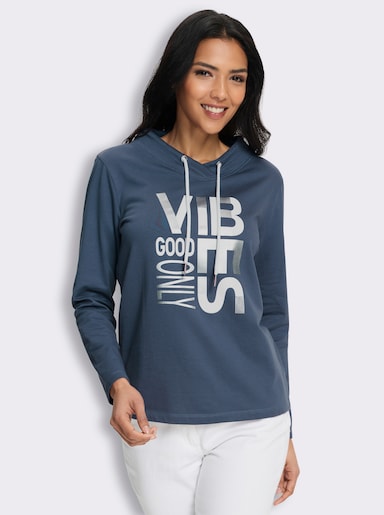 Sweatshirt mit überlappendem Ausschnitt - rauchblau
