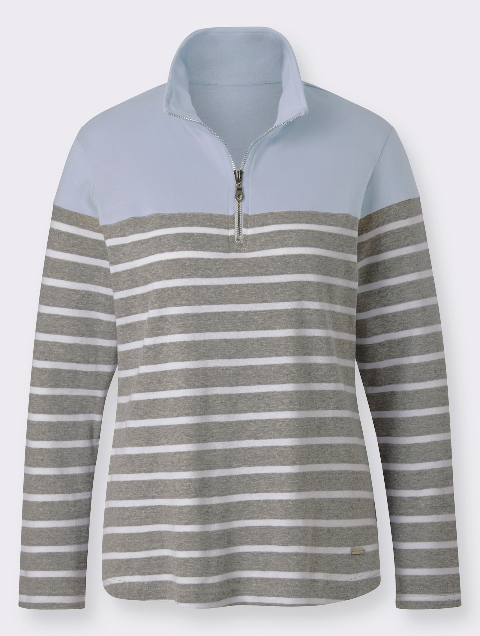 Sweatshirt in Interlock-Qualität - eisblau-grau-gestreift