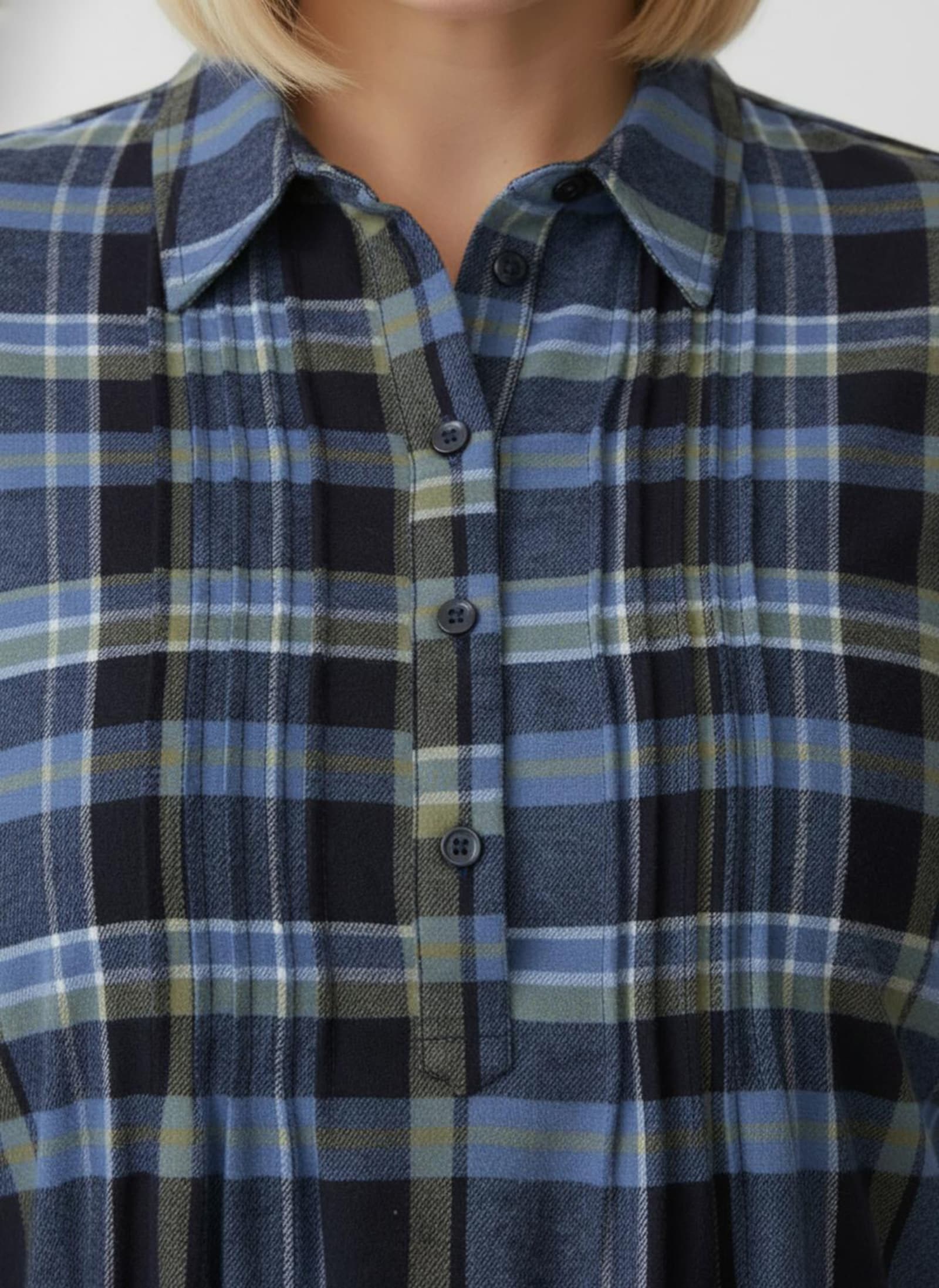 Flanellbluse mit Biesen-Verzierung - marine-schilf-kariert