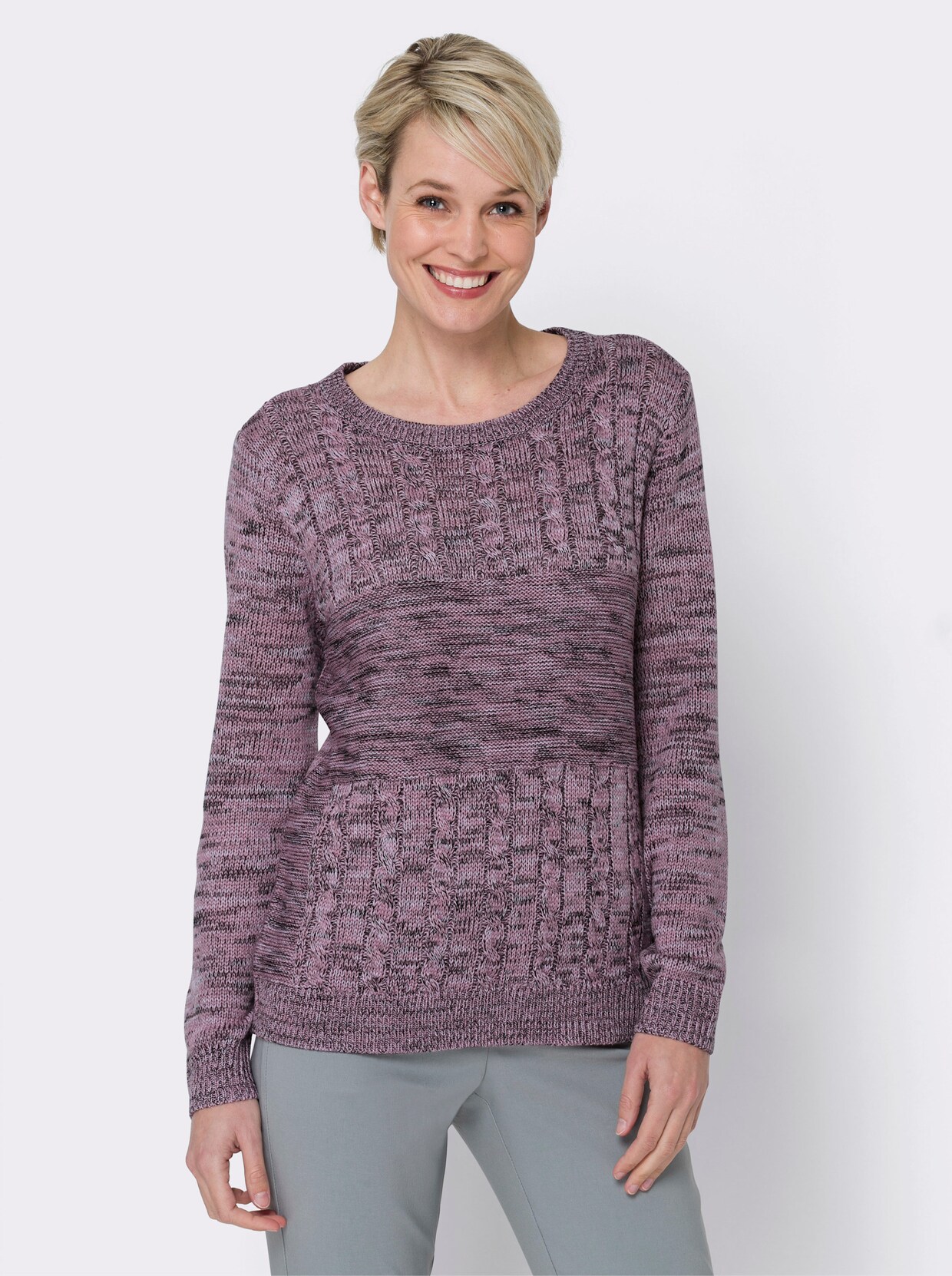 Langarm-Pullover - mauve-meliert