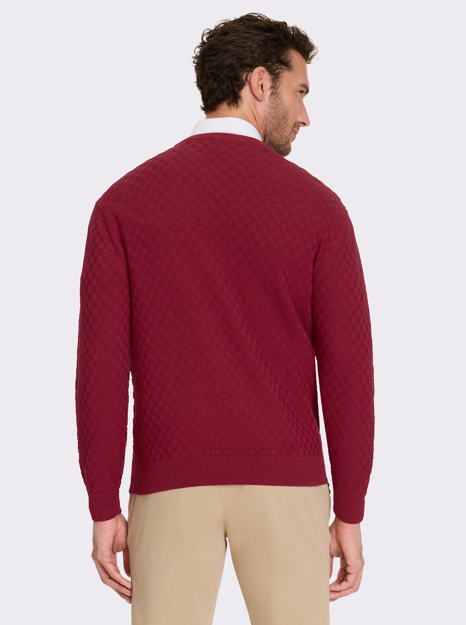 Marco Donati Rundhalspullover im Schachbrett-Muster rundum - kirsche