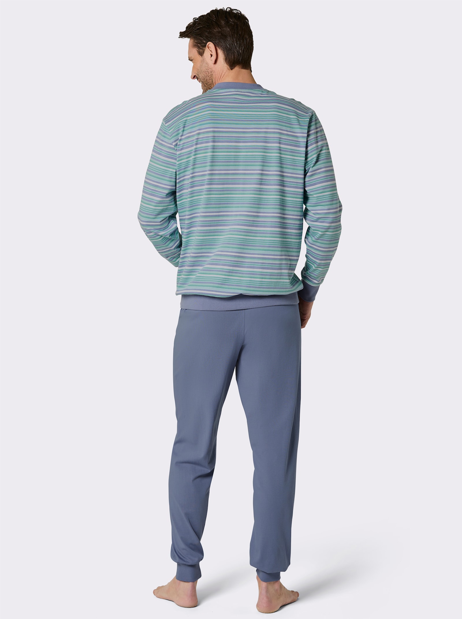 wäschepur men Schlafanzug in 2 Qualitäten - taubenblau-salbei-gestreift