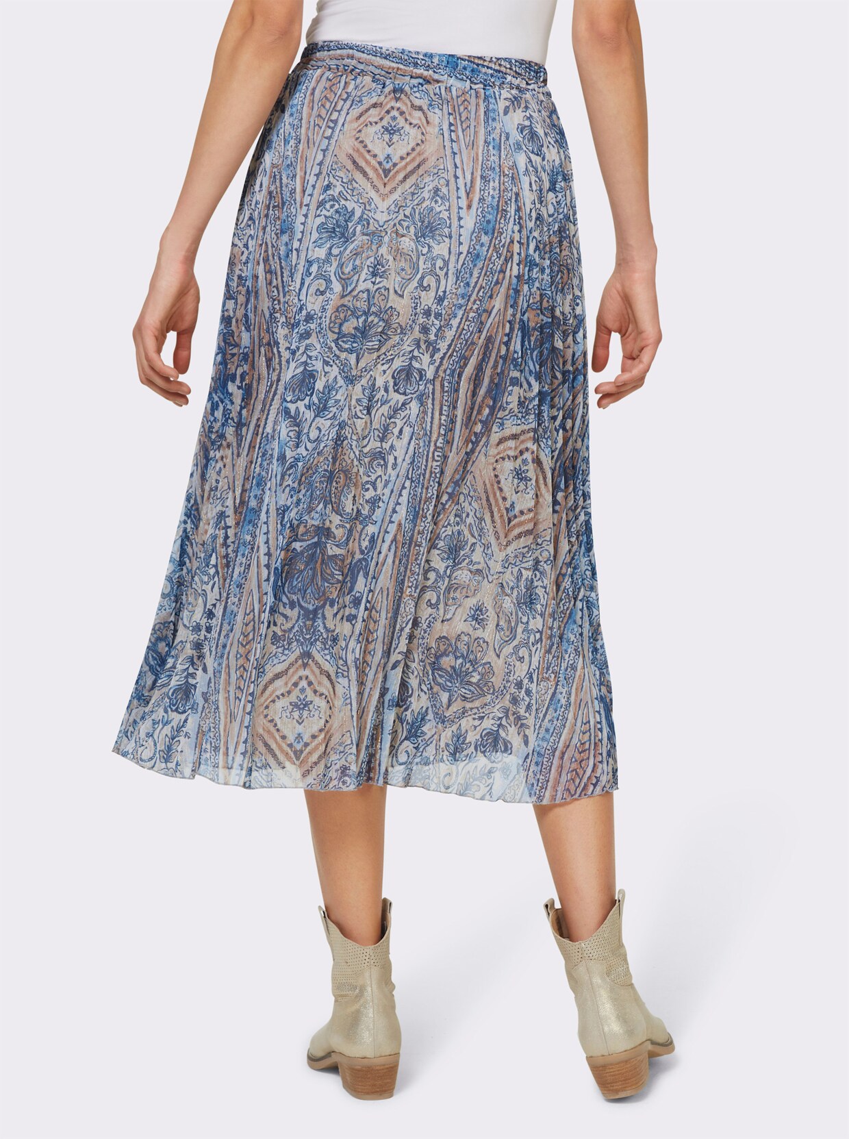 heine Rok met print - camel/middenblauw bedrukt