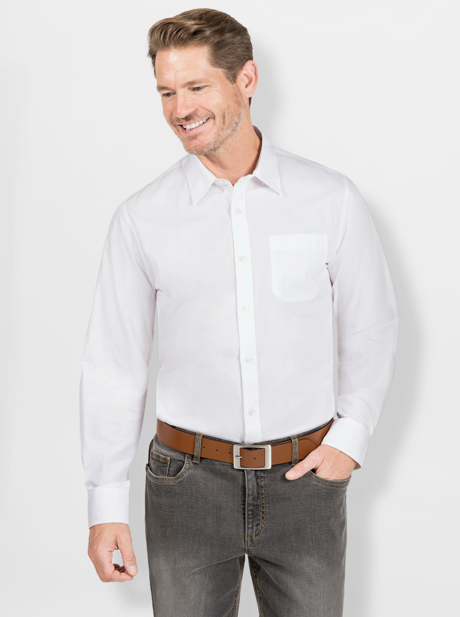 Marco Donati Langarmhemd in bügelfreier Qualität - weiß