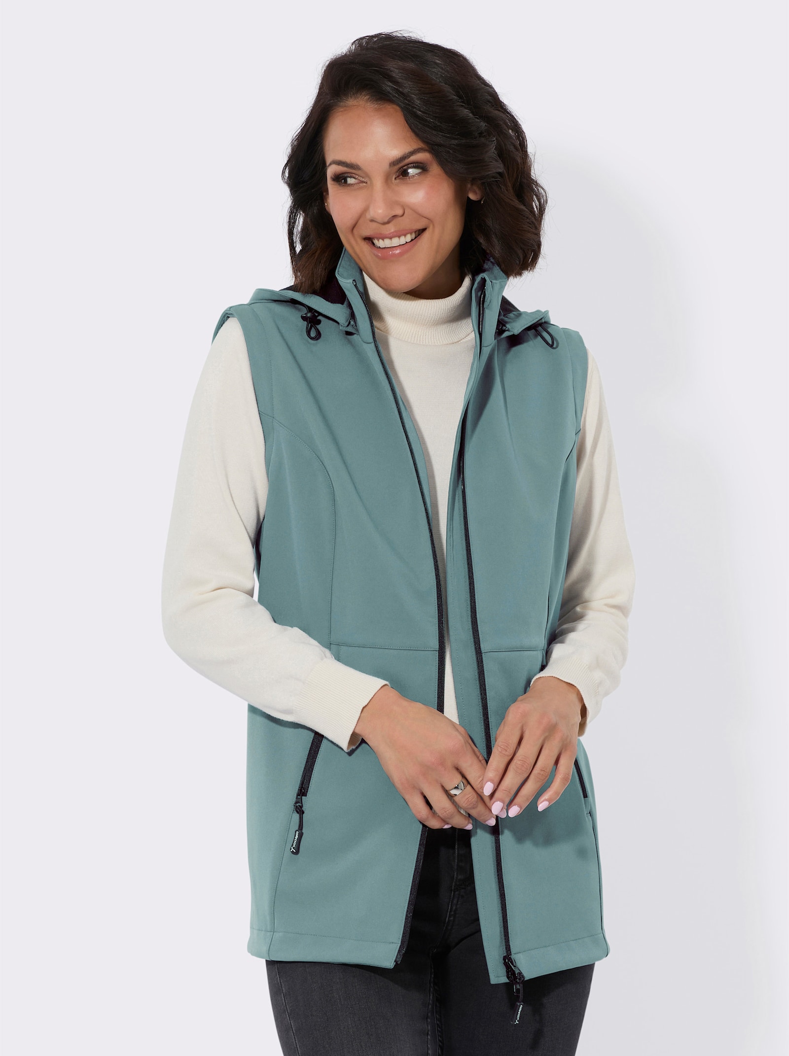 Softshelljacke mit weitenregulierbarer Kapuze - jade