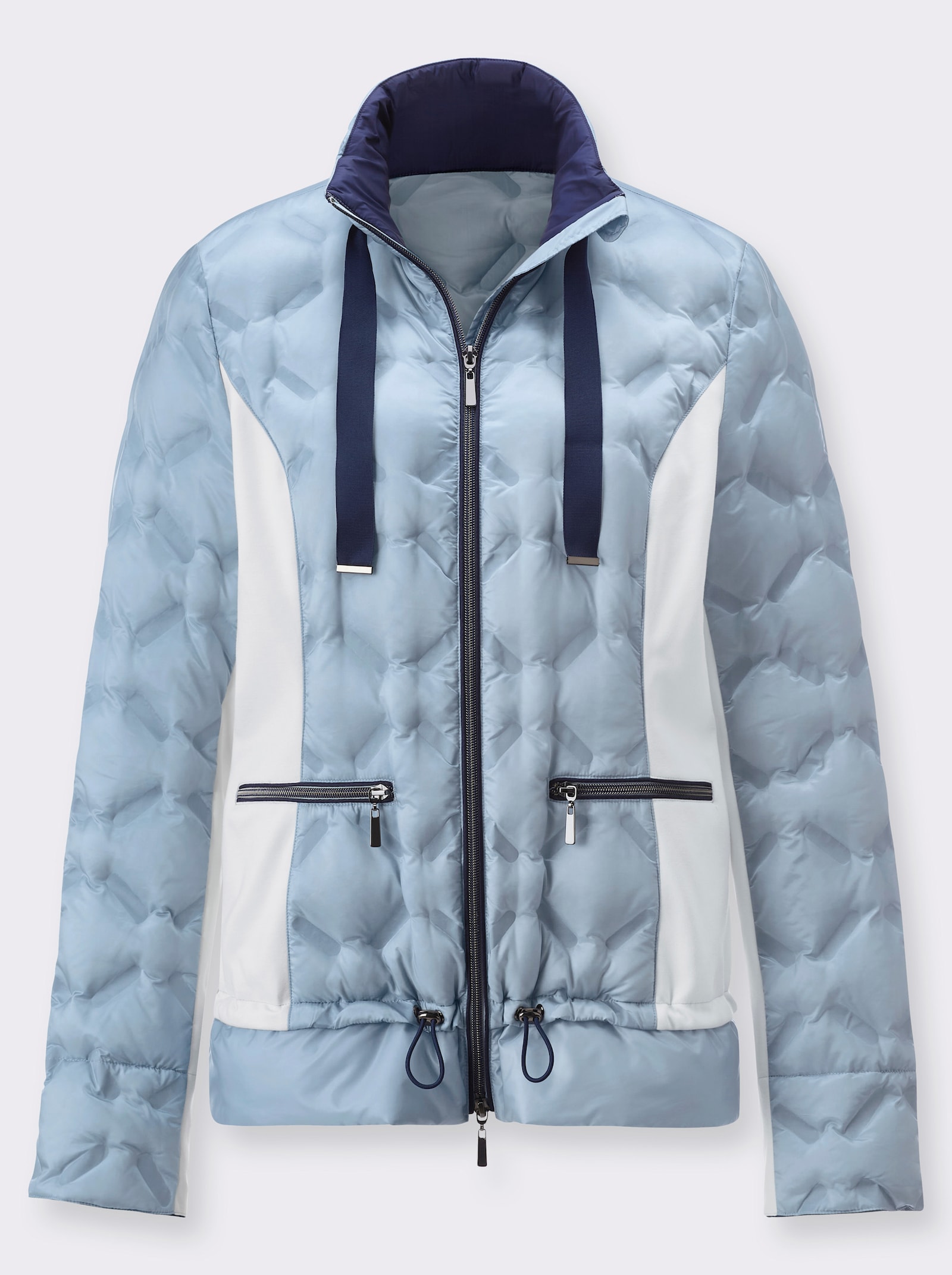 Licht donsjack met jersey-inzetten opzij - lichtblauw/ecru
