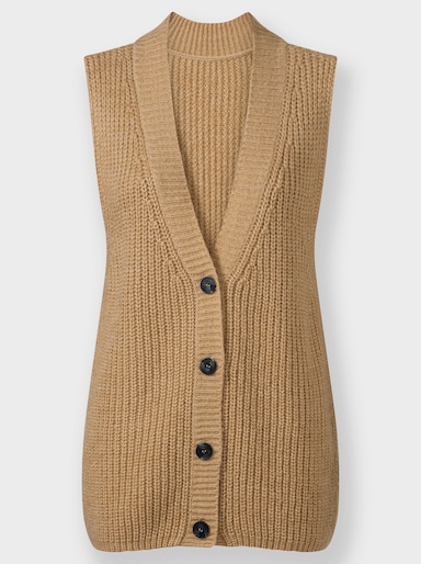 Strickweste mit Knöpfen in Holzoptik - camel