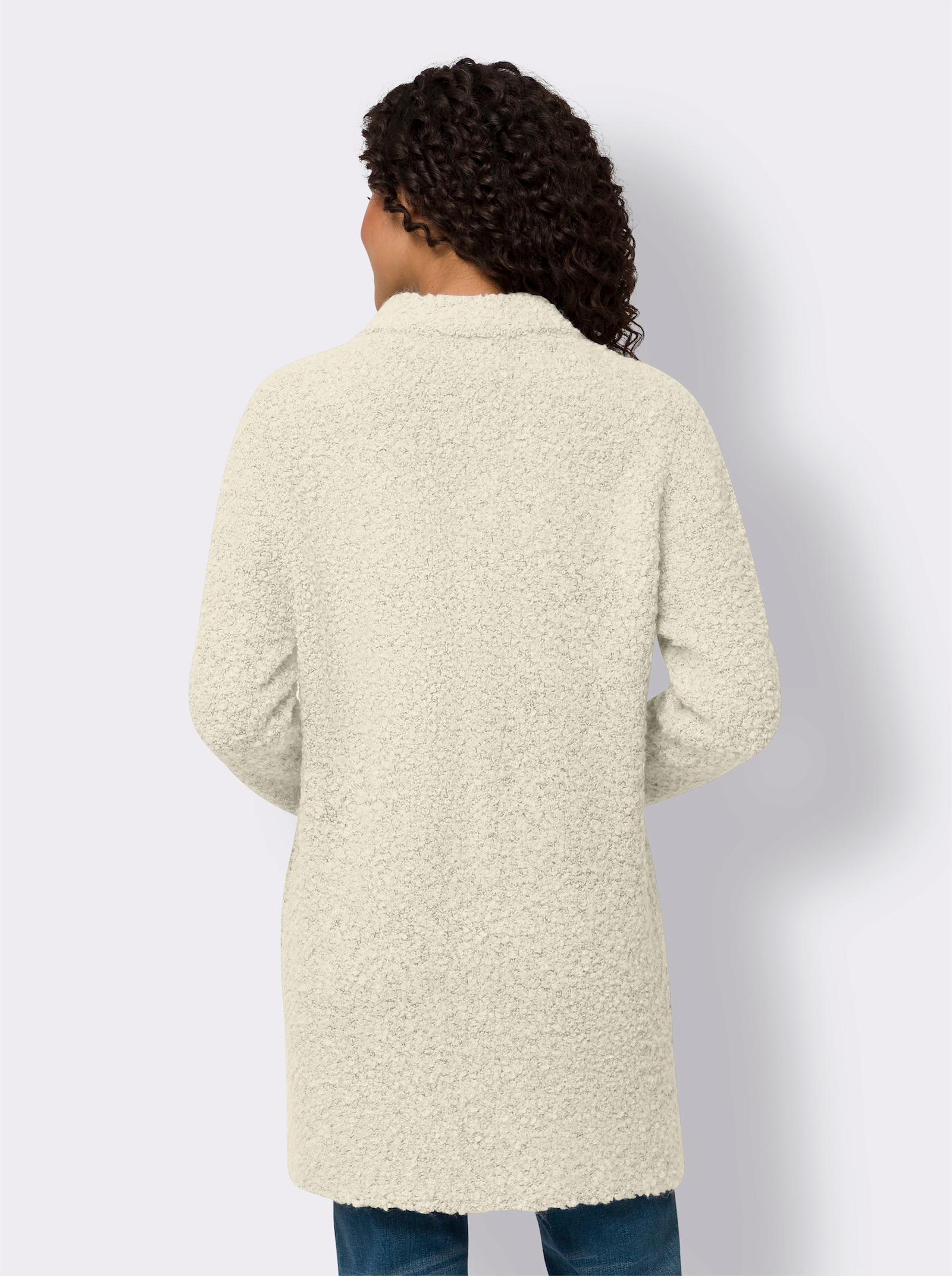 heine Lång kofta i bouclégarn - gräddvit, melerad