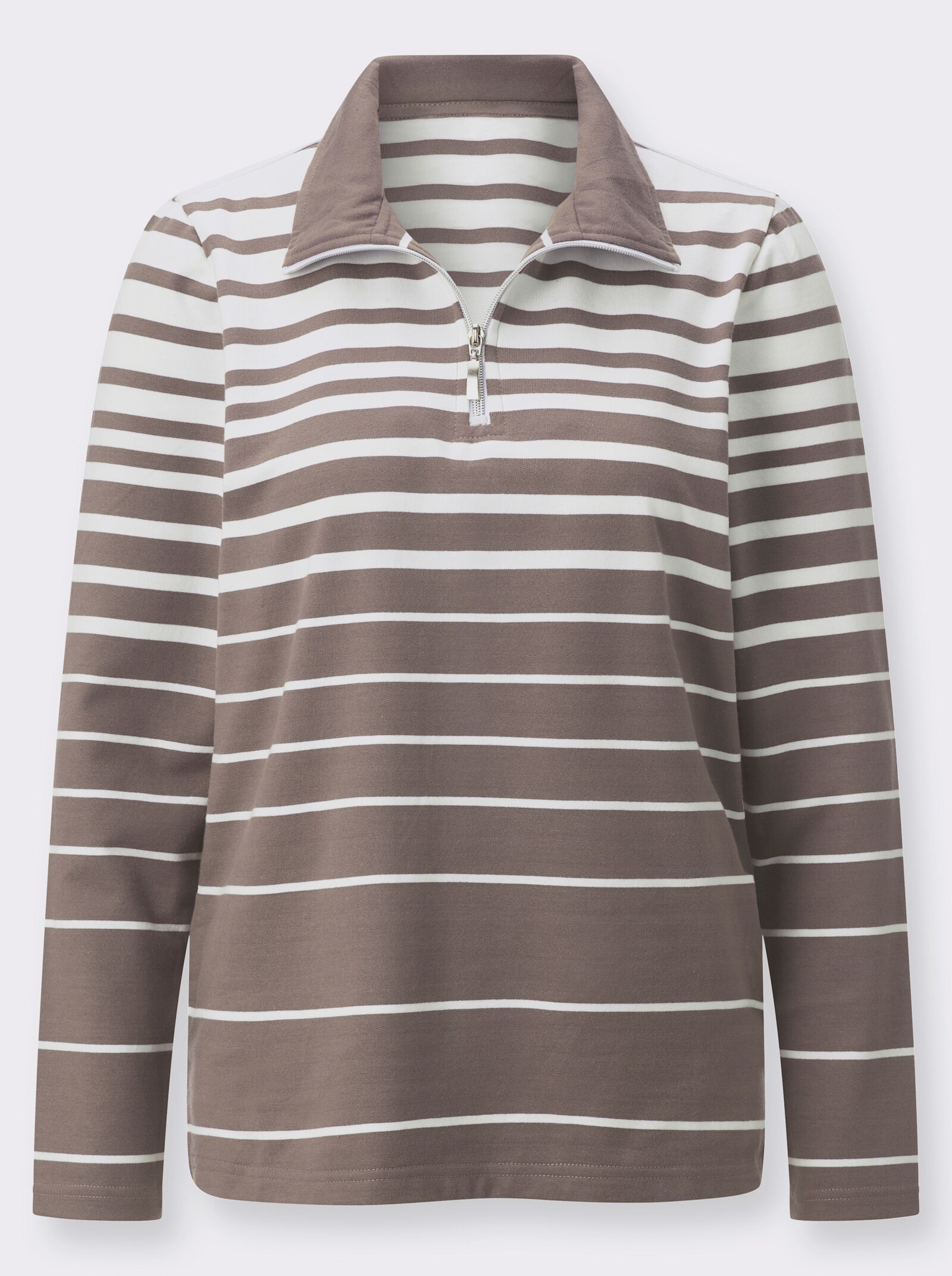 Sweatshirt in streepjesdessin - donkertaupe/ecru gestreept